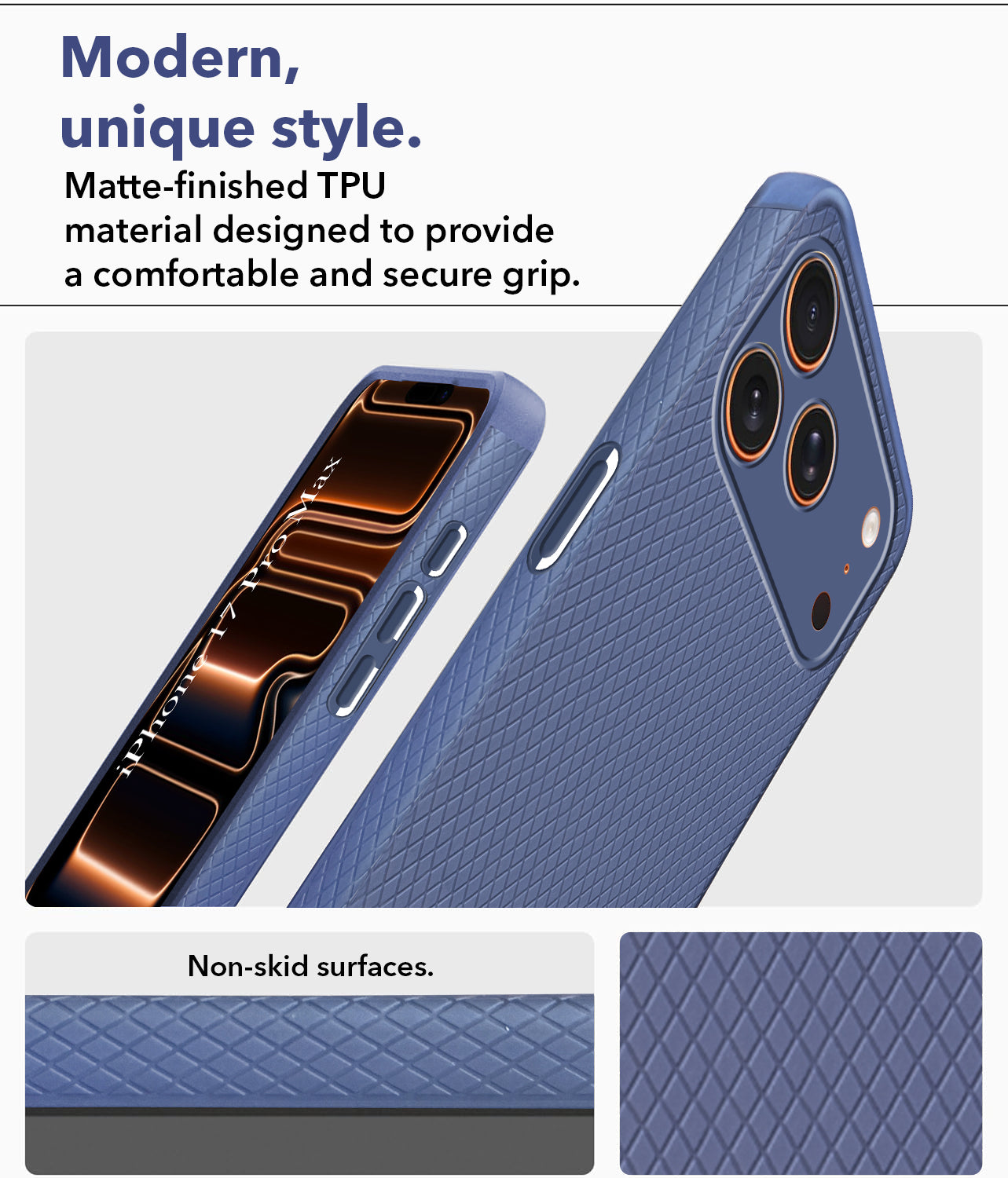 For Apple iPhone 17 Pro Max Back Cover Case (Camera Protection | Side Grip Texture | Soft and Flexible)