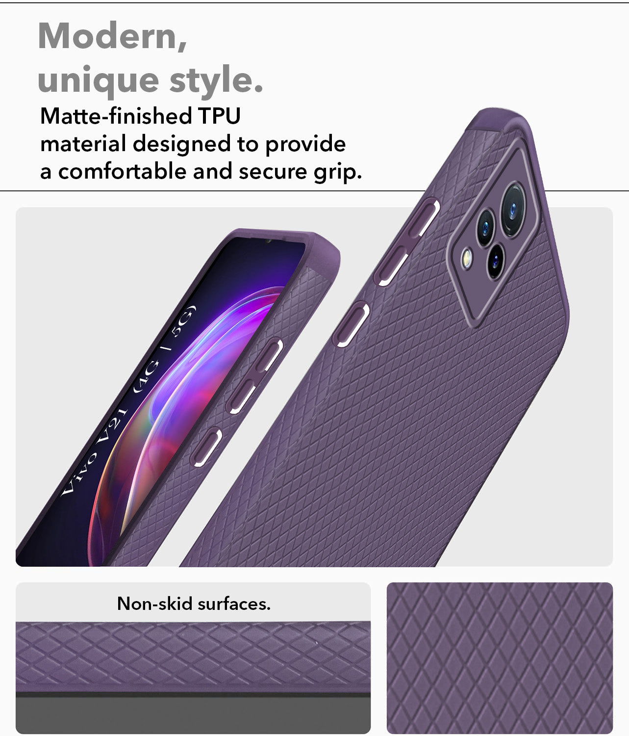 For Vivo V21 | Vivo V21 5G Back Cover Case Liquid Silicone (Camera Protection | Side Grip Texture | Soft and Flexible)