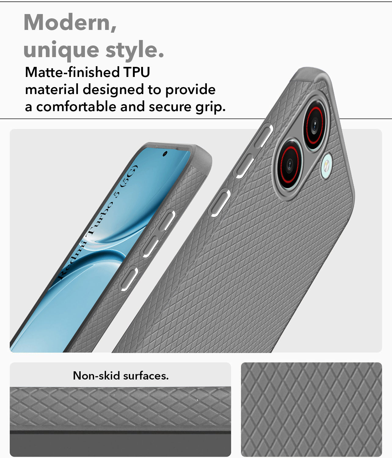 For Redmi Turbo 5 Back Cover Case Liquid Silicone (Camera Protection | Side Grip Texture | Soft and Flexible)