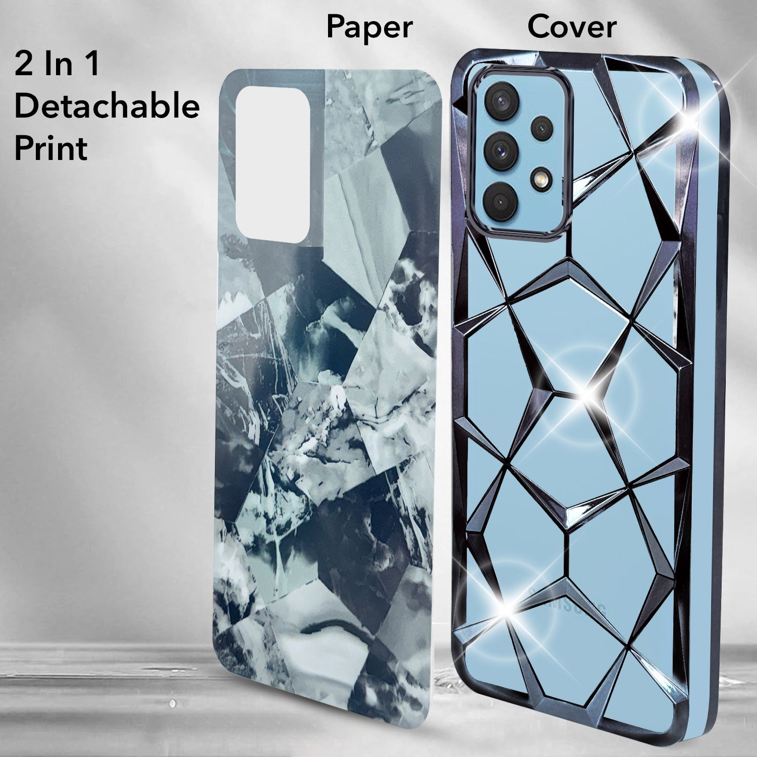 For Samsung Galaxy A32 4G Back Cover Case (Dual Design Glitter Sparkle and Detachable Diamond Print Case | Soft and Flexible)