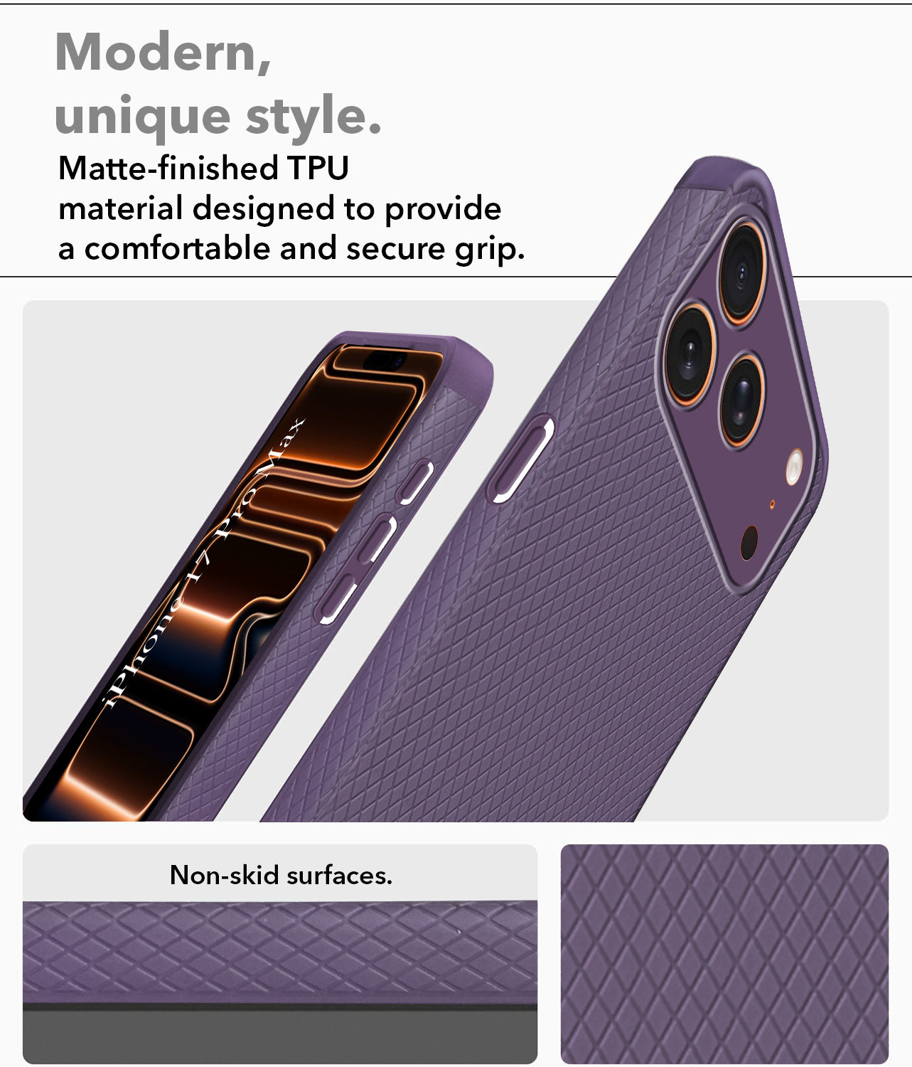 For Apple iPhone 17 Pro Max Back Cover Case (Camera Protection | Side Grip Texture | Soft and Flexible)