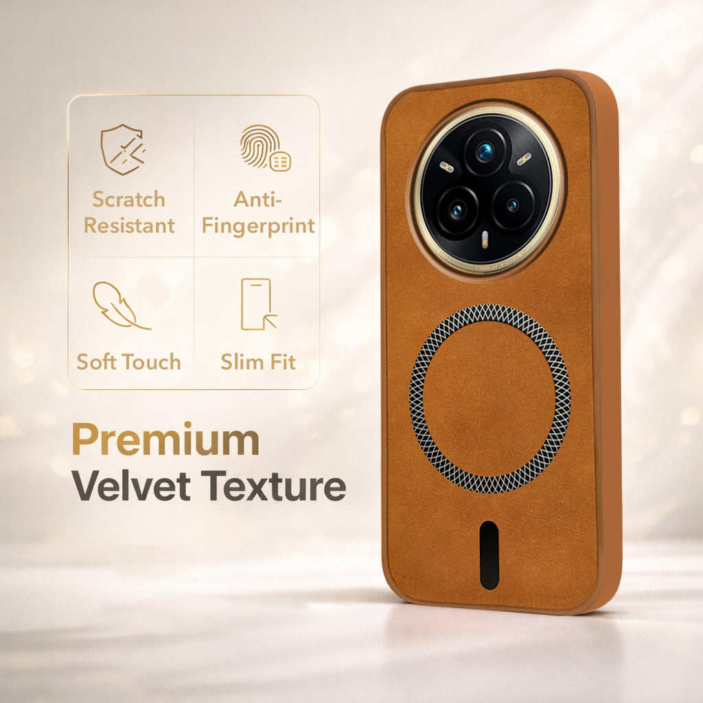 For Realme 14 Pro Plus 5G Back Cover Case Leather Finish (MagSafe Compatible Wireless Charging | Soft Touch | Camera Bump Protection)