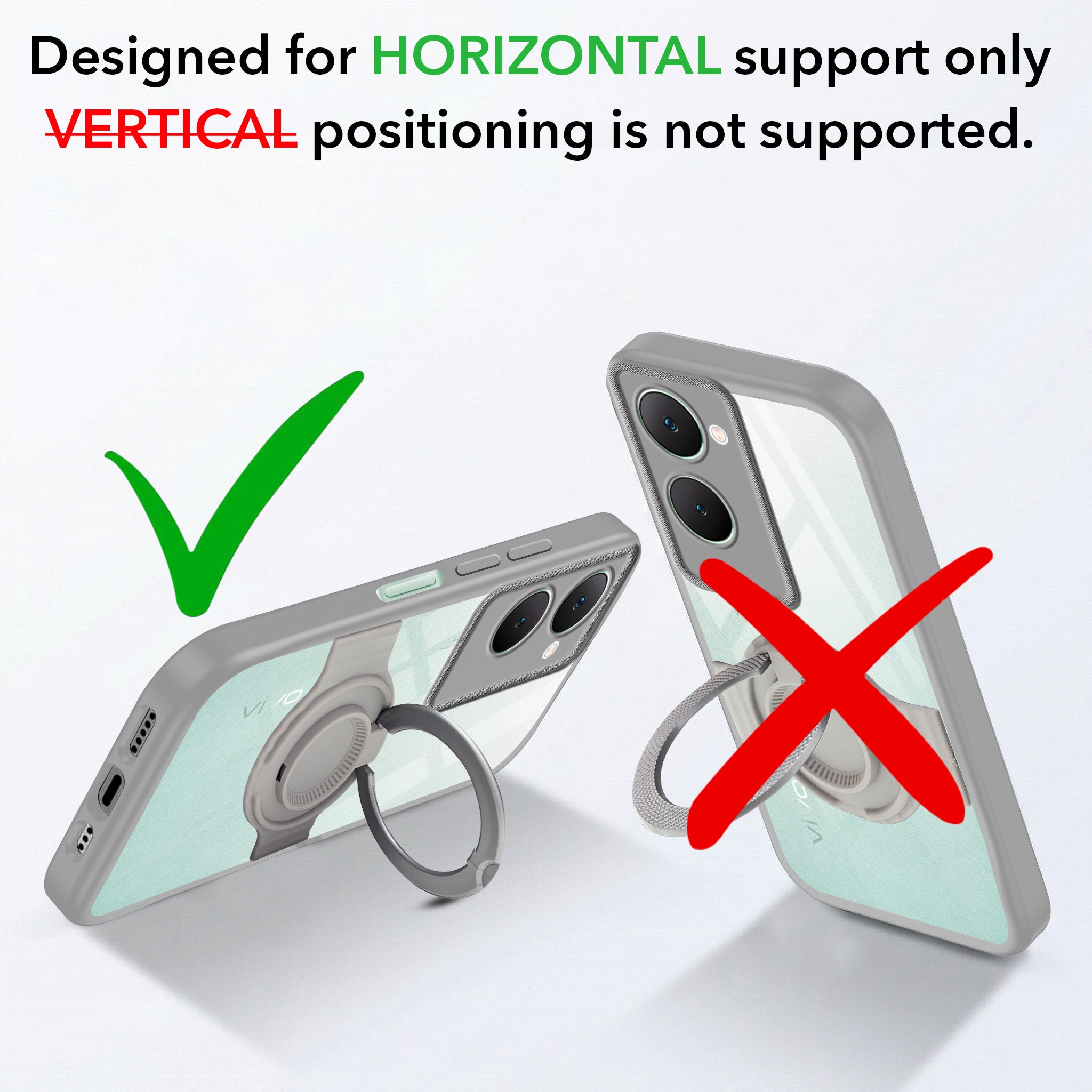 For Vivo Y18 | Y18e | Y03 | Y18i | Y18t Back Cover Case with stand (Built-in Ring Holder Kickstand | Lifetime Anti Yellow | Camera Protection)
