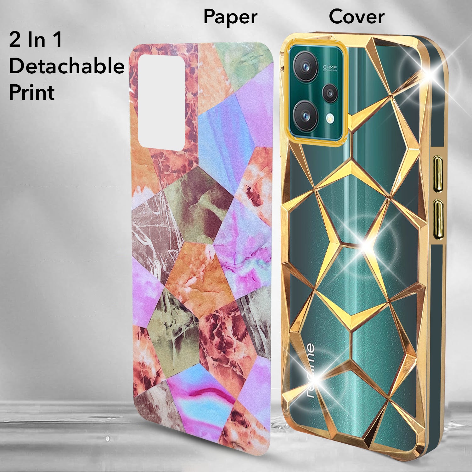 For Realme 9 Pro Back Cover Case ( Dual Design Glitter Sparkle and Detachable Diamond Print Case | Soft and Flexible)