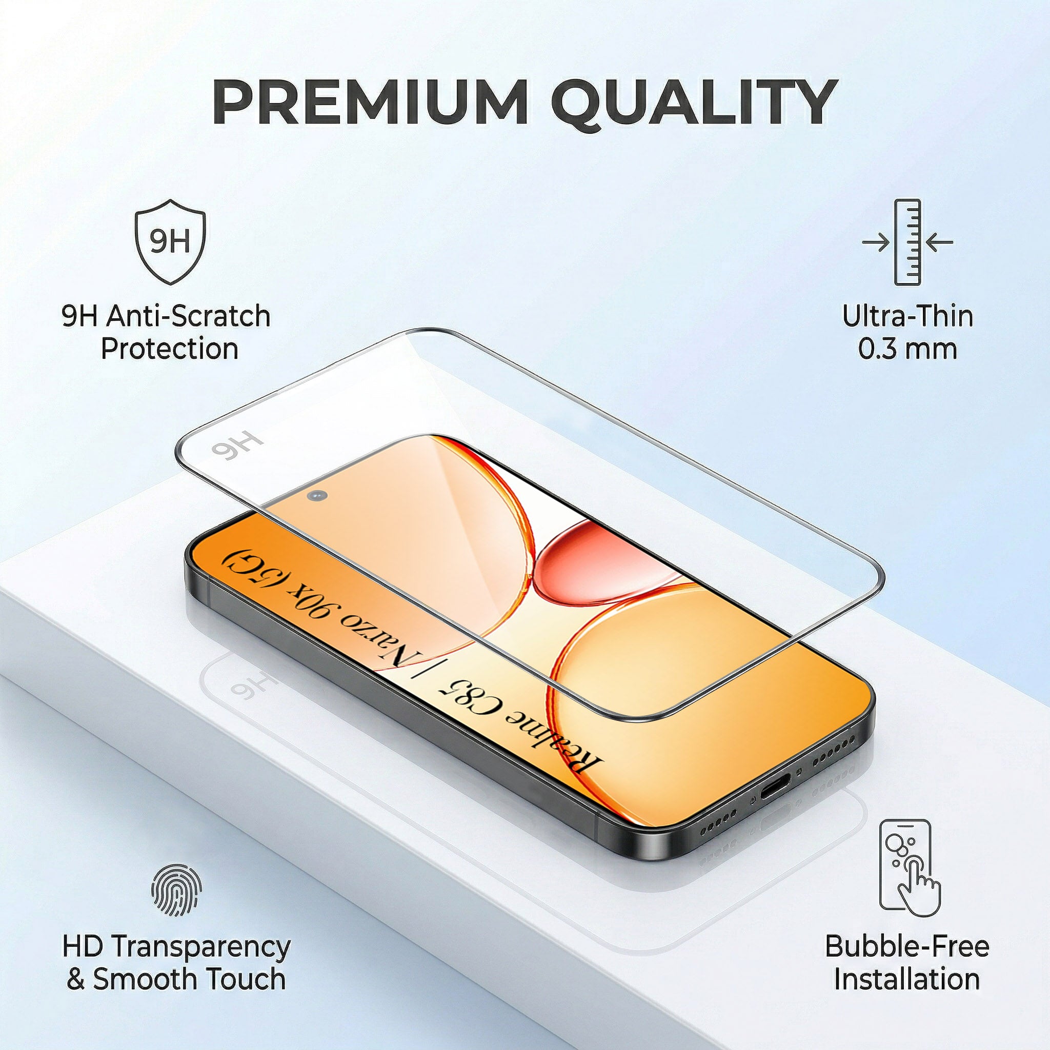 For Realme C85 5G | Realme Narzo 90x Combo with Back Cover and 9H Tempered Glass (Liquid Silicone | Camera Protection | Oleophobic Coating Screen Glass)