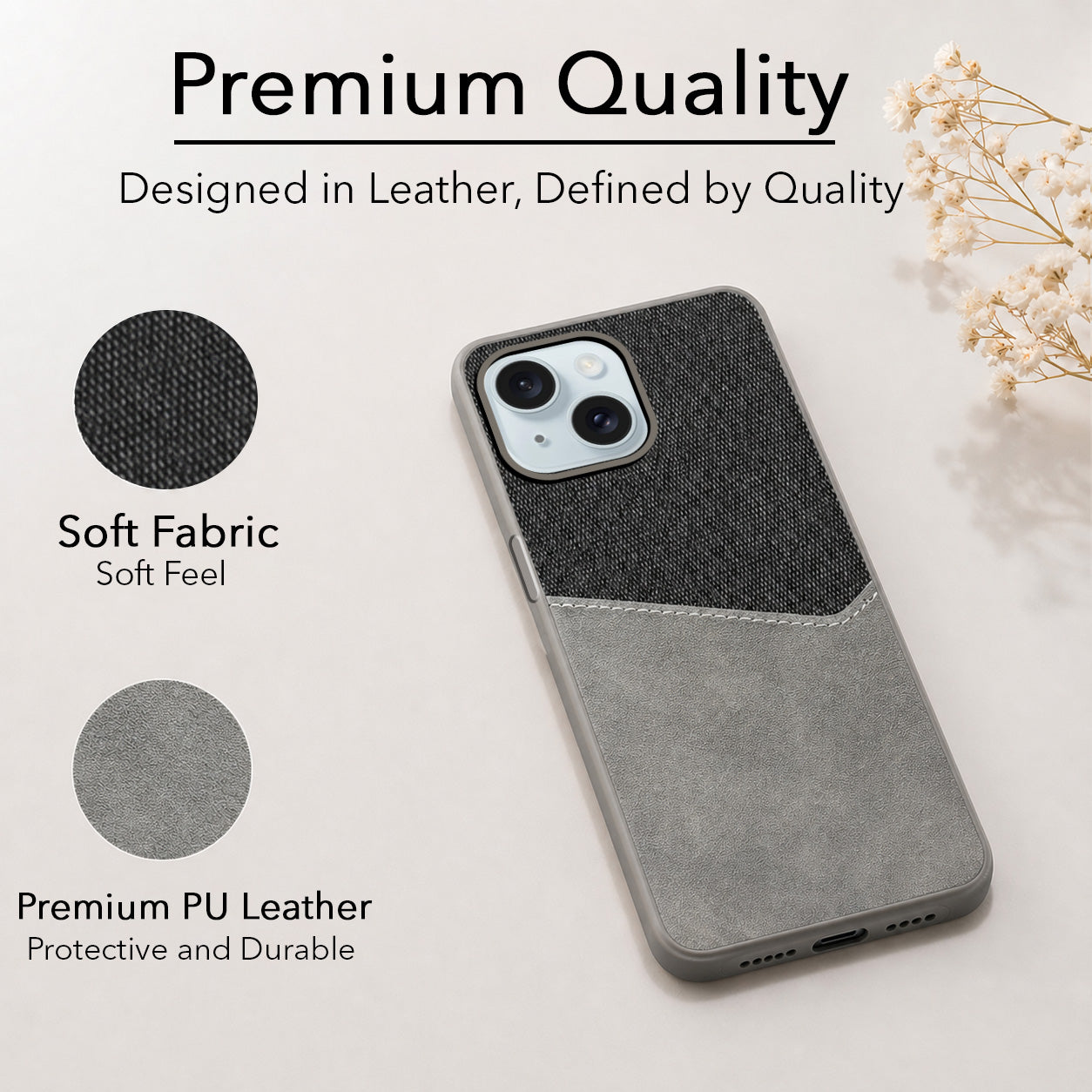 For Apple iPhone 15 Plus Back Cover Case (Dual PU Leather Stitch | Professional Minimalist | Soft and Flexible)