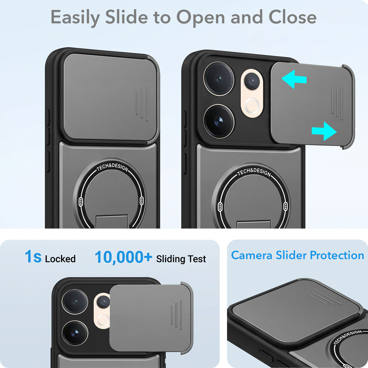 For Vivo V60 | Vivo T4 Pro Back Case Cover Metallic (Hybrid Armor Kickstand | Sliding Shutter Camera Protection | MagSafe Compatible)