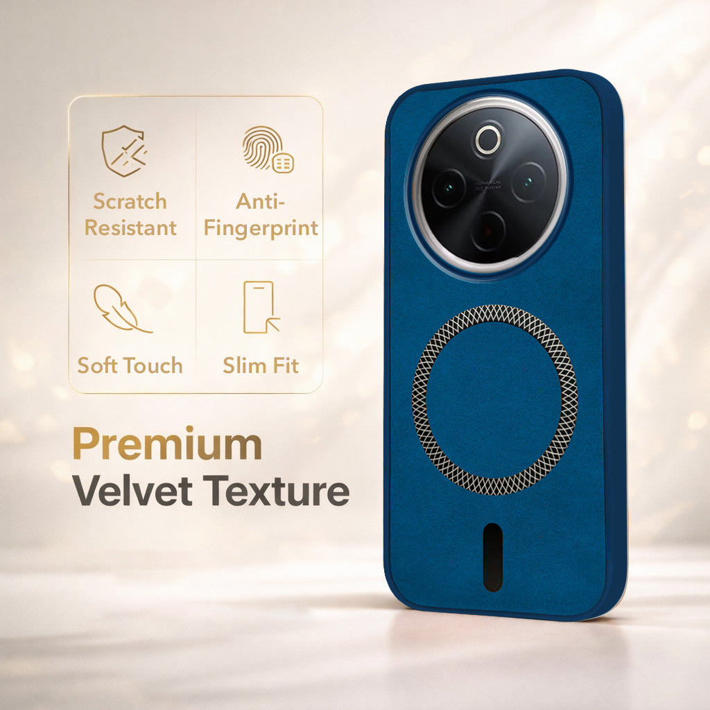 For Vivo T4 Back Cover Case Leather Finish (MagSafe Compatible Wireless Charging | Soft Touch | Camera Bump Protection)