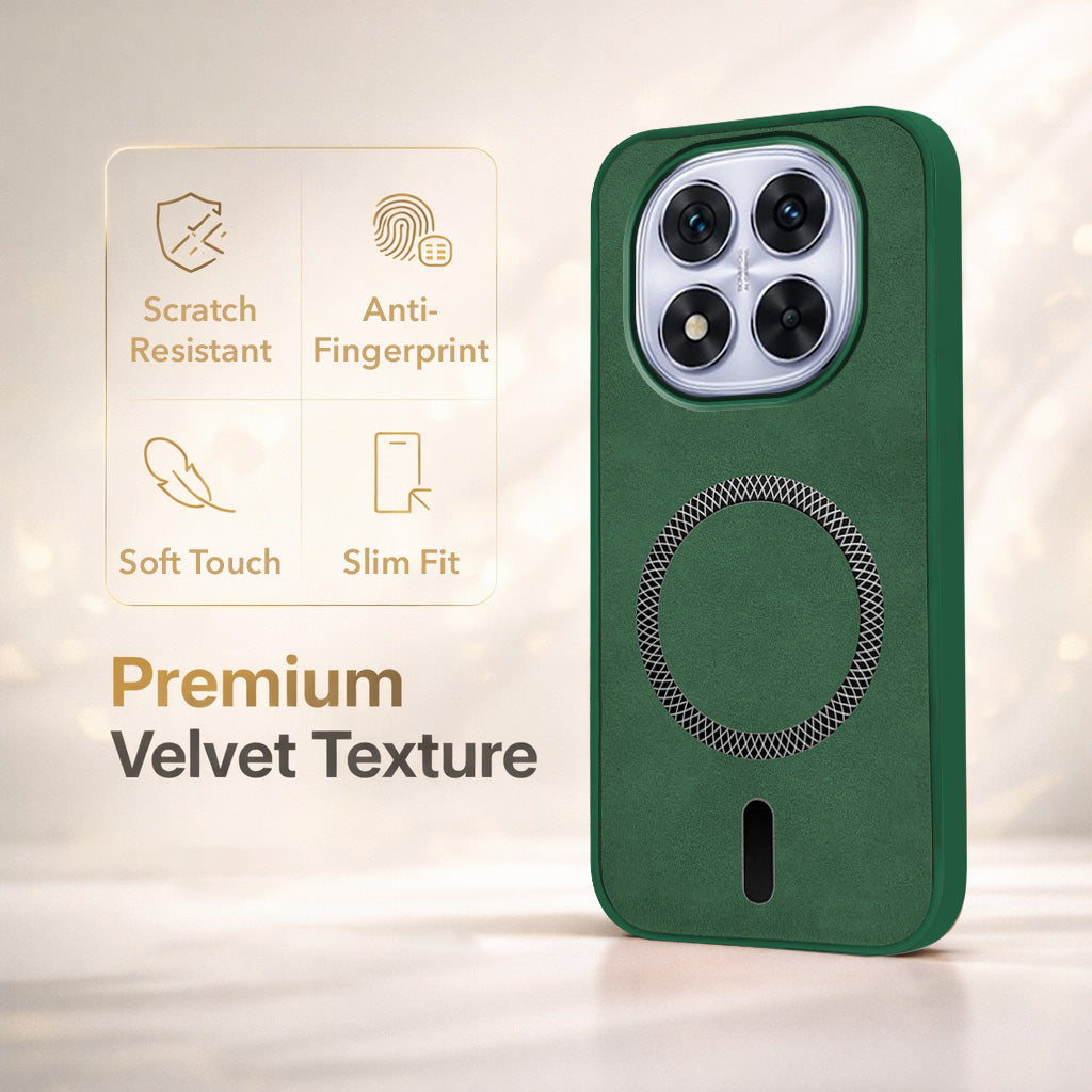 For Redmi Note 14 Pro Back Cover Case Leather Finish (MagSafe Compatible Wireless Charging | Soft Touch | Camera Bump Protection)