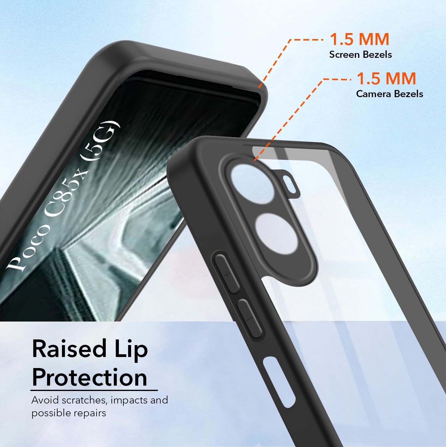 For Poco C85x 5G Back Cover Case Ultra-Hybrid (Lifetime Anti Yellow | Anti Scratch | Crystal Clear Shockproof)