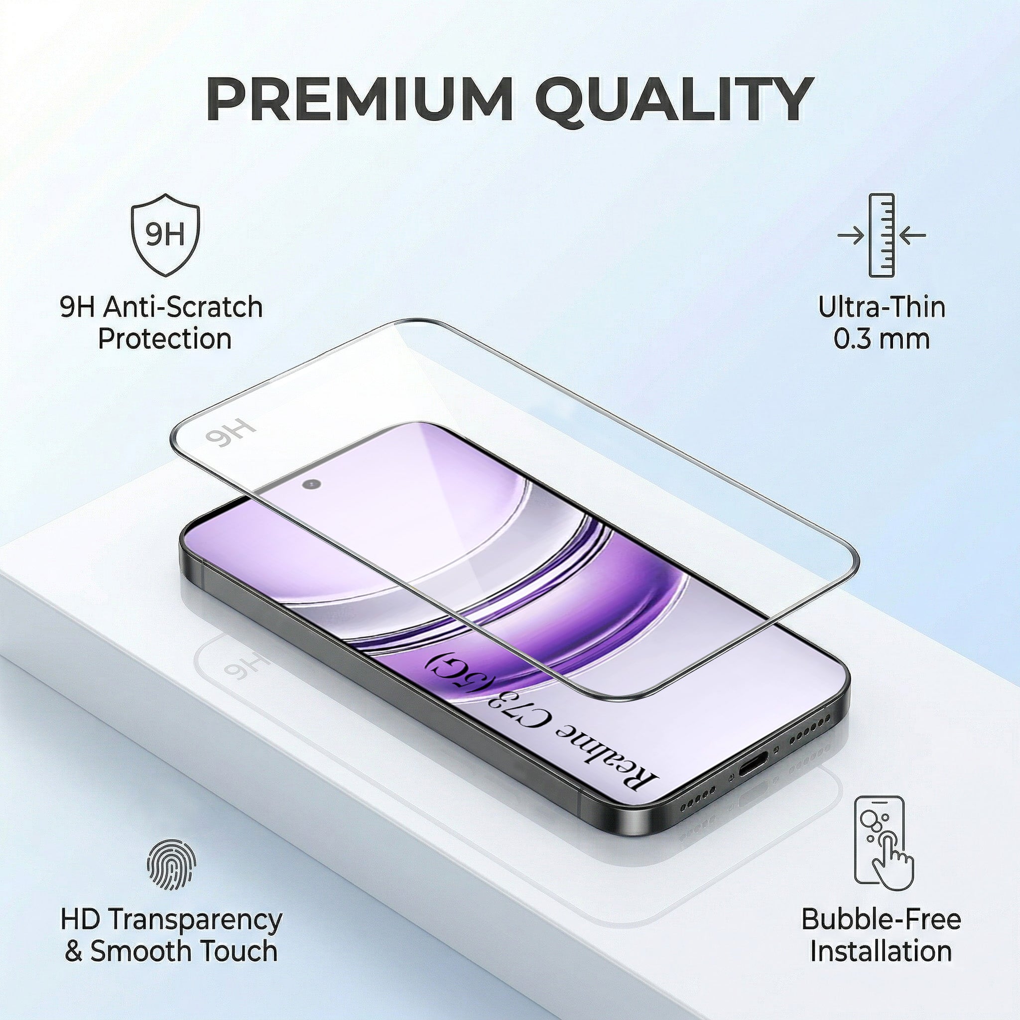 For Realme C73 Combo with Back Cover and 9H Tempered Glass (Liquid Silicone | Camera Protection | Oleophobic Coating Screen Glass)