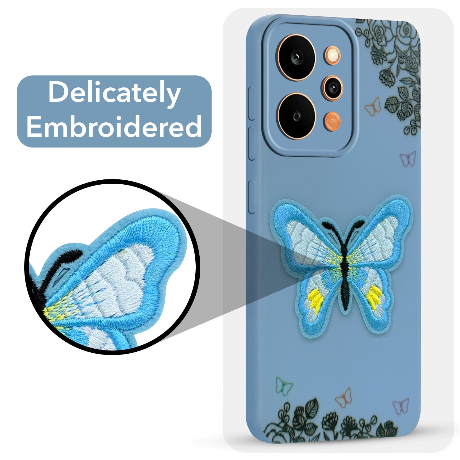 For Realme P4 Power 5G | Realme Narzo Power Back Cover Case (SoFt ButterFly Embroidery | Women Teen Girls | Camera Protection| Matte Silicone)