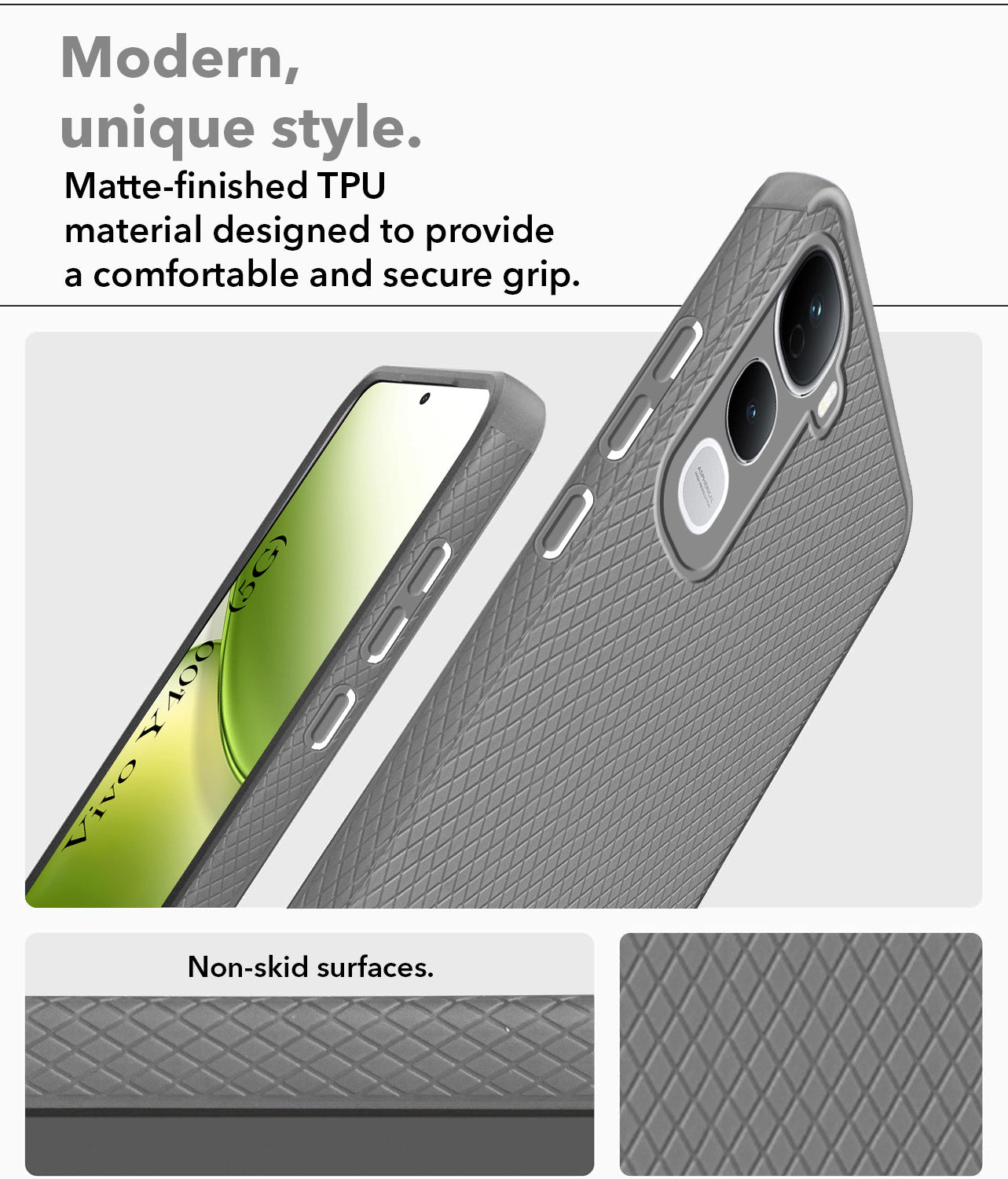 For Vivo Y400 Back Cover Case (Camera Protection | Side Grip Texture | Soft and Flexible)