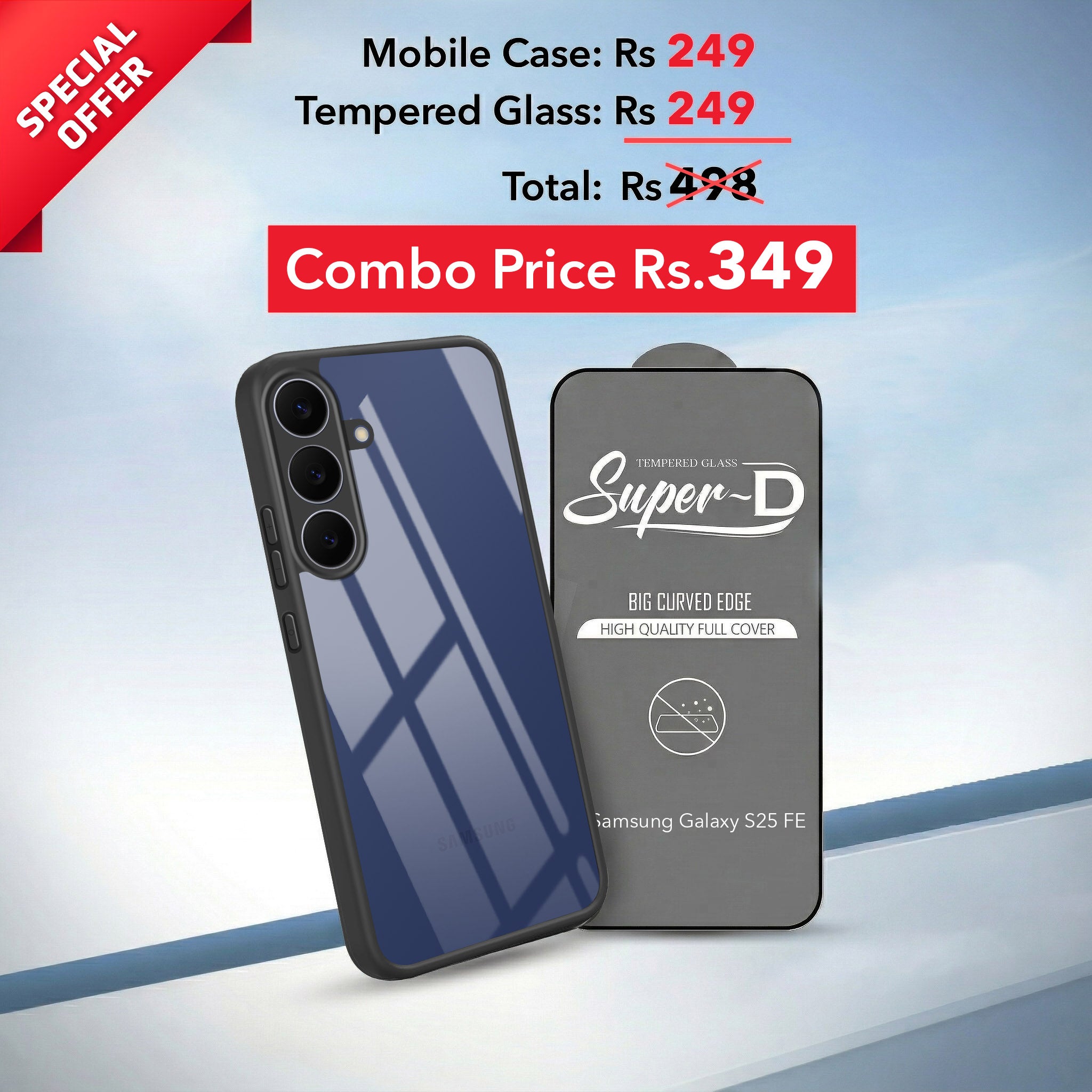 For Samsung Galaxy S25 FE Combo with Back Cover and 9H Tempered Glass (Lifetime Anti-Yellow | Crystal Clear Shockproof | Oleophobic Coating Screen Glass)
