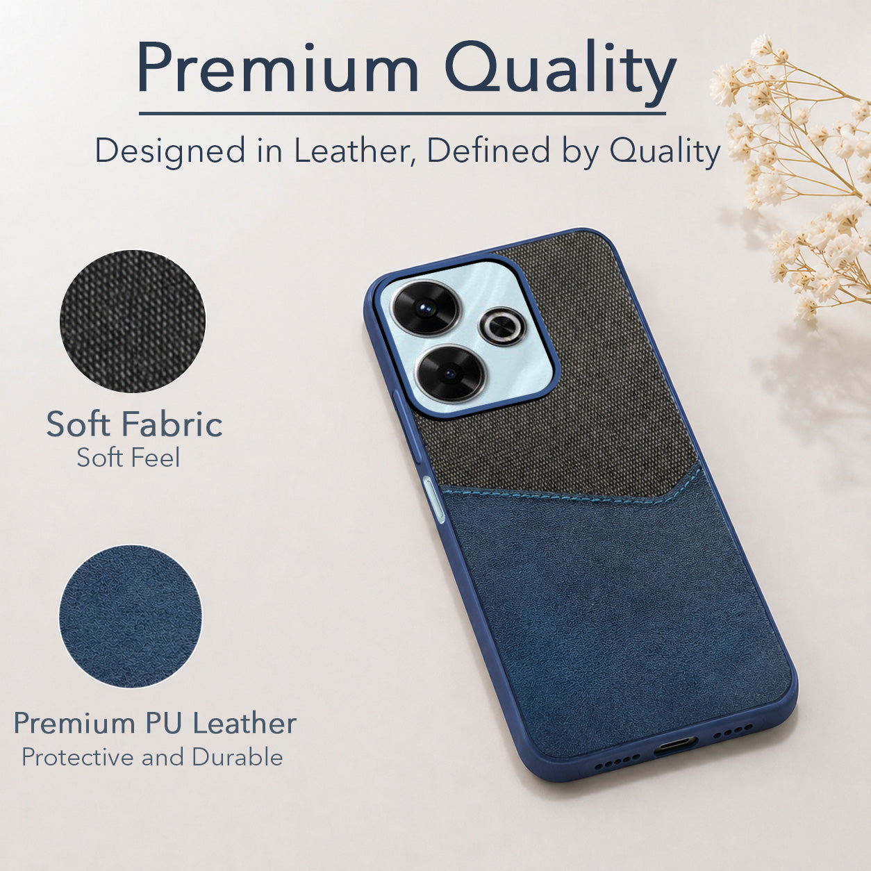 For Xiaomi Mi Redmi 13 4G | 5G Back Cover Case (Dual PU Leather Stitch | Professional Minimalist | Soft and Flexible)