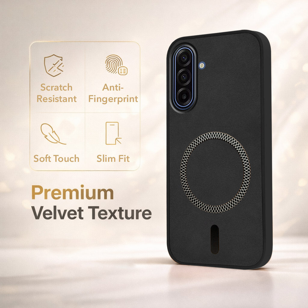 For Samsung Galaxy A17 | Samsung F17 | Samsung M17 5G Back Cover Case Leather Finish (MagSafe Compatible Wireless Charging | Soft Touch | Camera Bump Protection)