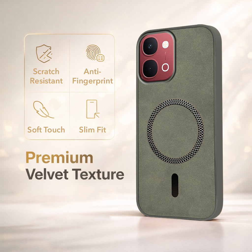 For Vivo Y31T 5G Back Cover Case Leather Finish (MagSafe Compatible Wireless Charging | Soft Touch | Camera Bump Protection)