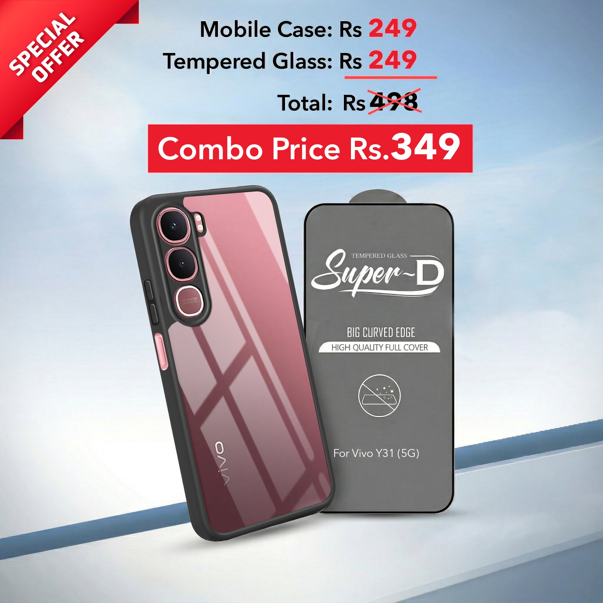 For Vivo Y31 5G Combo with Back Cover and 9H Tempered Glass (Lifetime Anti-Yellow | Crystal Clear Shockproof | Oleophobic Coating Screen Glass)