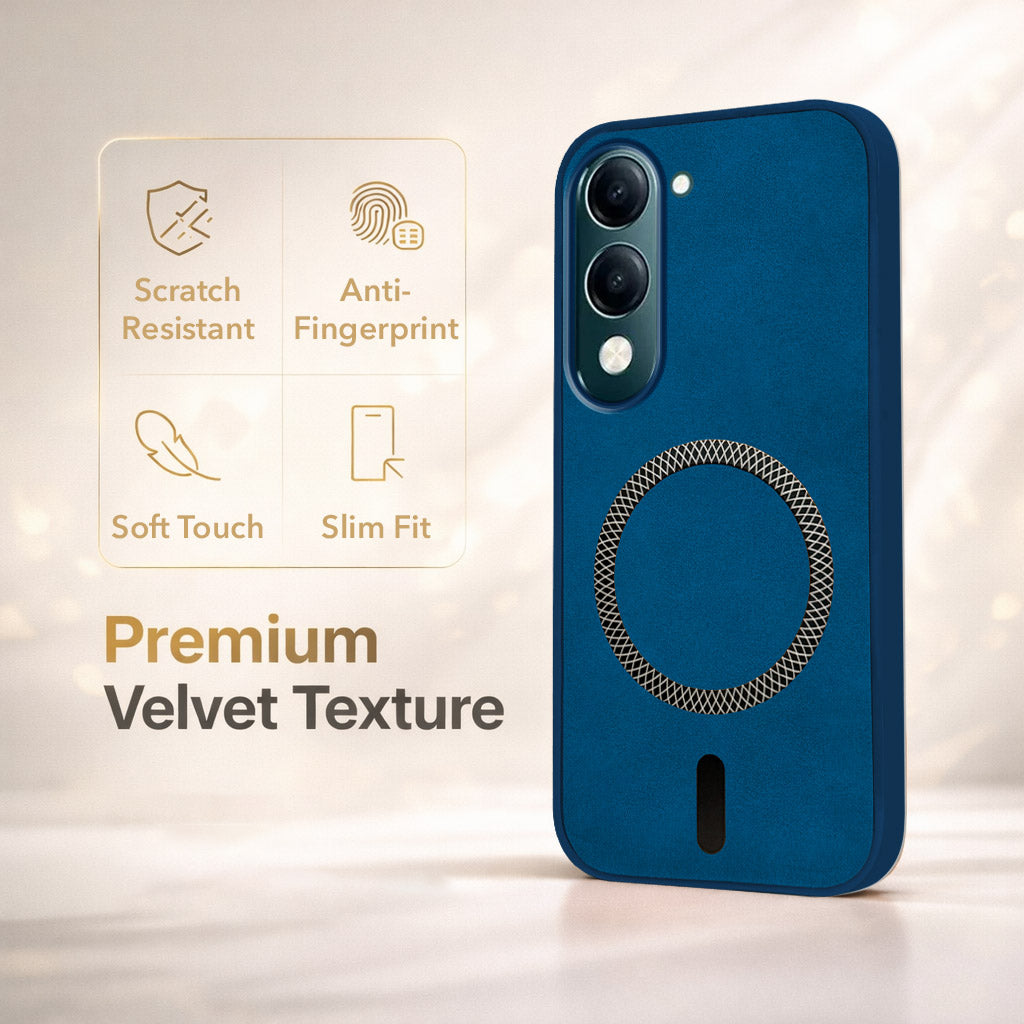 For Vivo Y19 | Vivo Y19e | Vivo T4 Lite Back Cover Case Leather Finish (MagSafe Compatible Wireless Charging | Soft Touch | Camera Bump Protection)