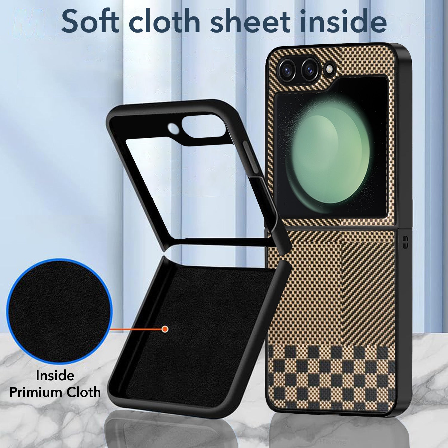 For Samsung Galaxy Z Flip 5 Back Flip Case Cover (Craft Printed Design | Hybrid Texture | Inside Microfiber Cloth)
