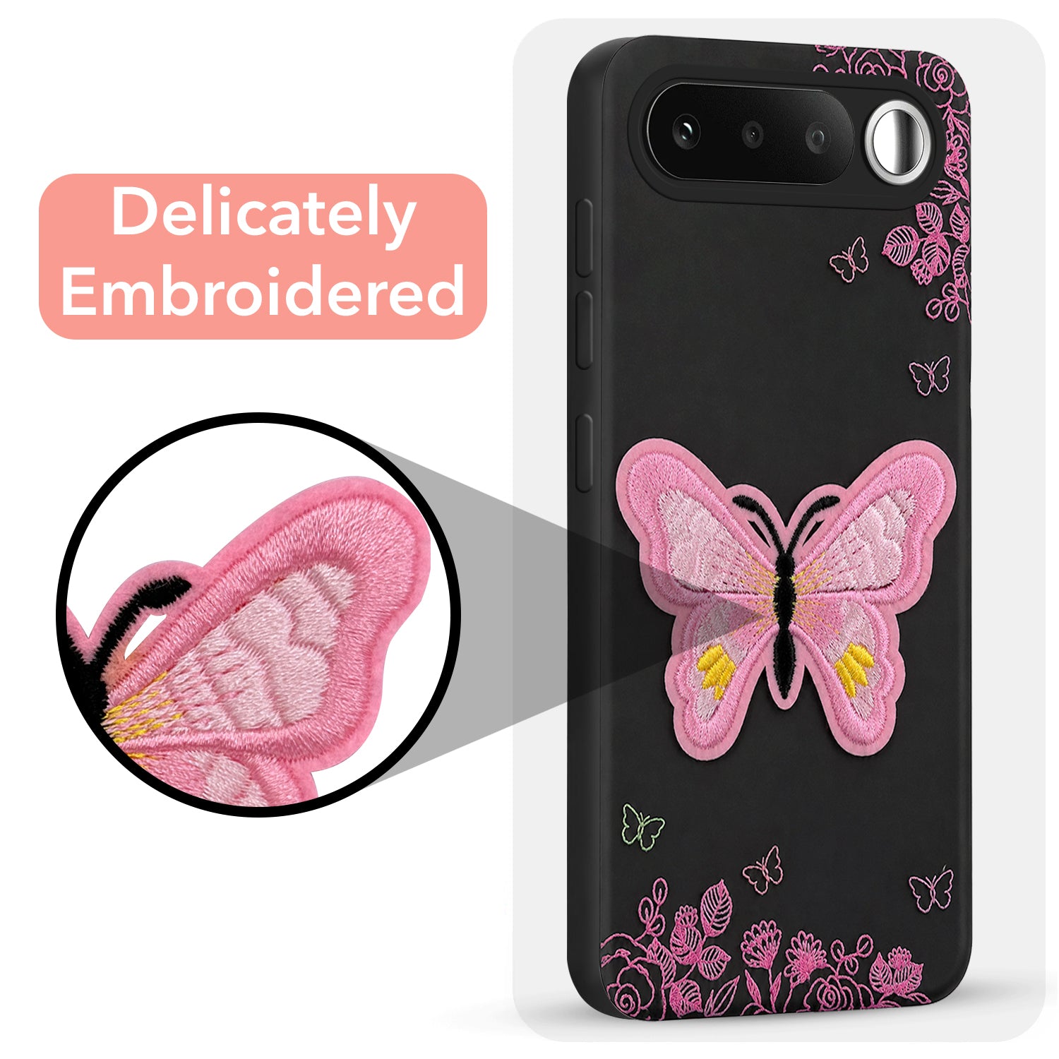 For Realme 16 Back Cover Case (Soft Butterfly Embroidery | Women Teen Girls | Camera Protection| Matte Silicone)