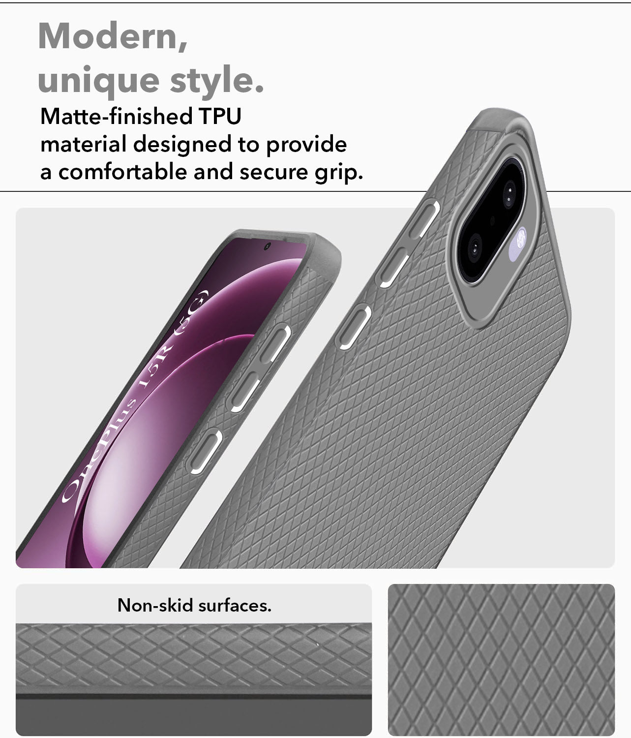 For OnePlus 15R Back Cover Case Liquid Silicone (Camera Protection | Side Grip Texture | Soft and Flexible)