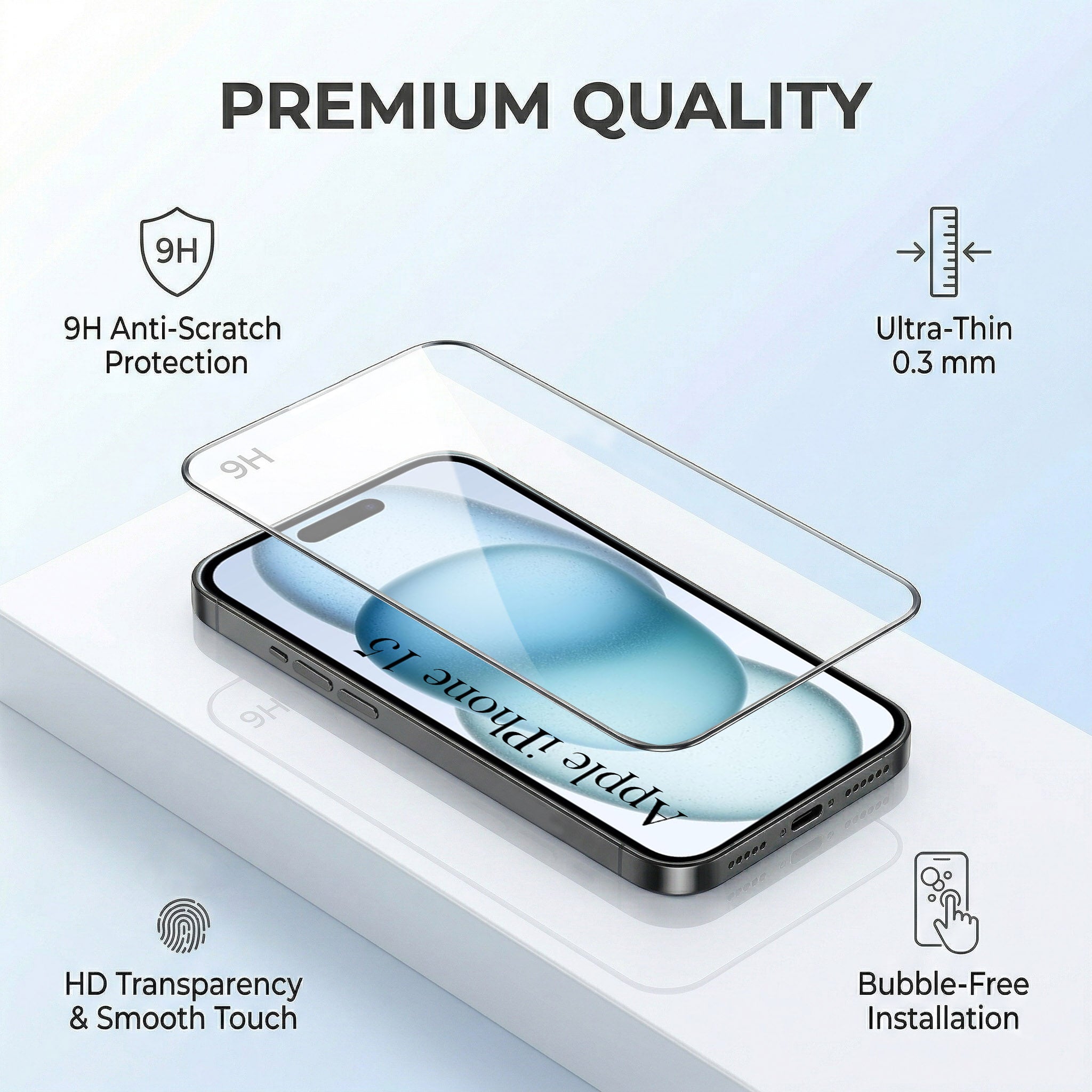 For Apple iPhone 15 Combo (Textured Grip Design | Micro-Fiber Cloth Inside | Oleophobic Coating Screen Glass)
