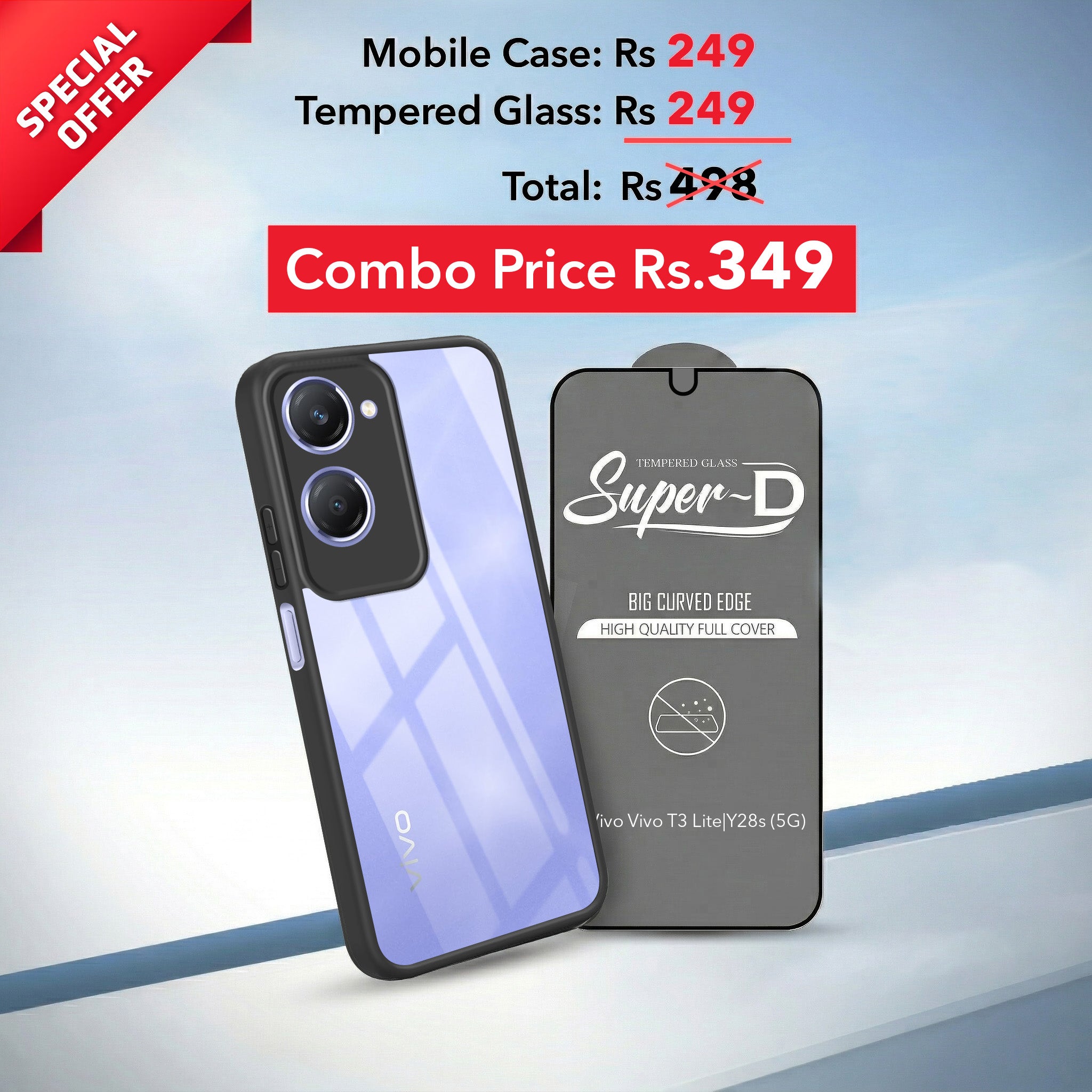 For Vivo Y28s 5G | Vivo T3 Lite 5G Combo with Back Cover and 9H Tempered Glass ( Lifetime Anti-Yellow | Crystal Clear Shockproof | Oleophobic Coating Screen Glass)