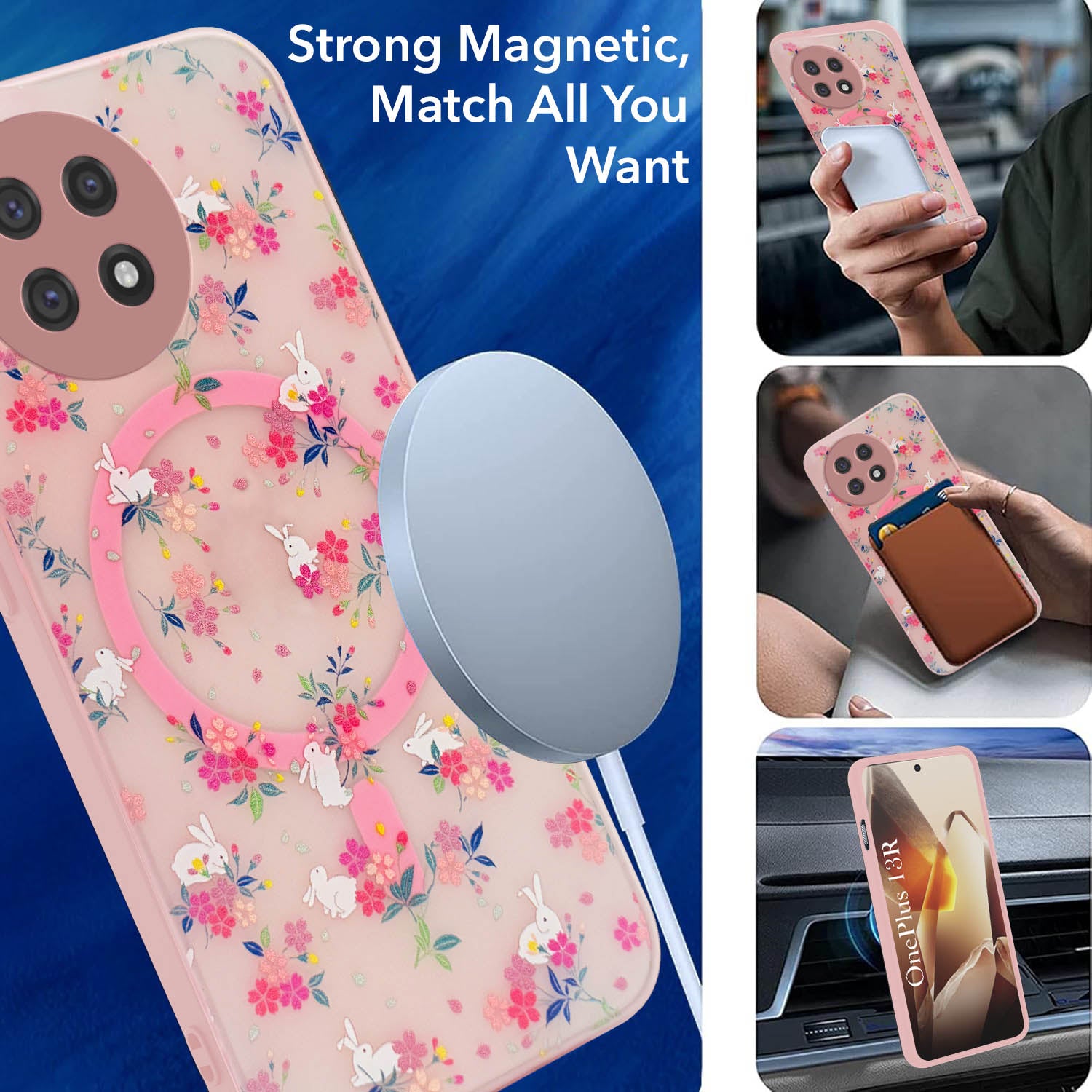 For OnePlus 13R Back Cover Case (Cute Floral Design | Flower Print for Girls | MagSafe Compatible Wireless Charging)