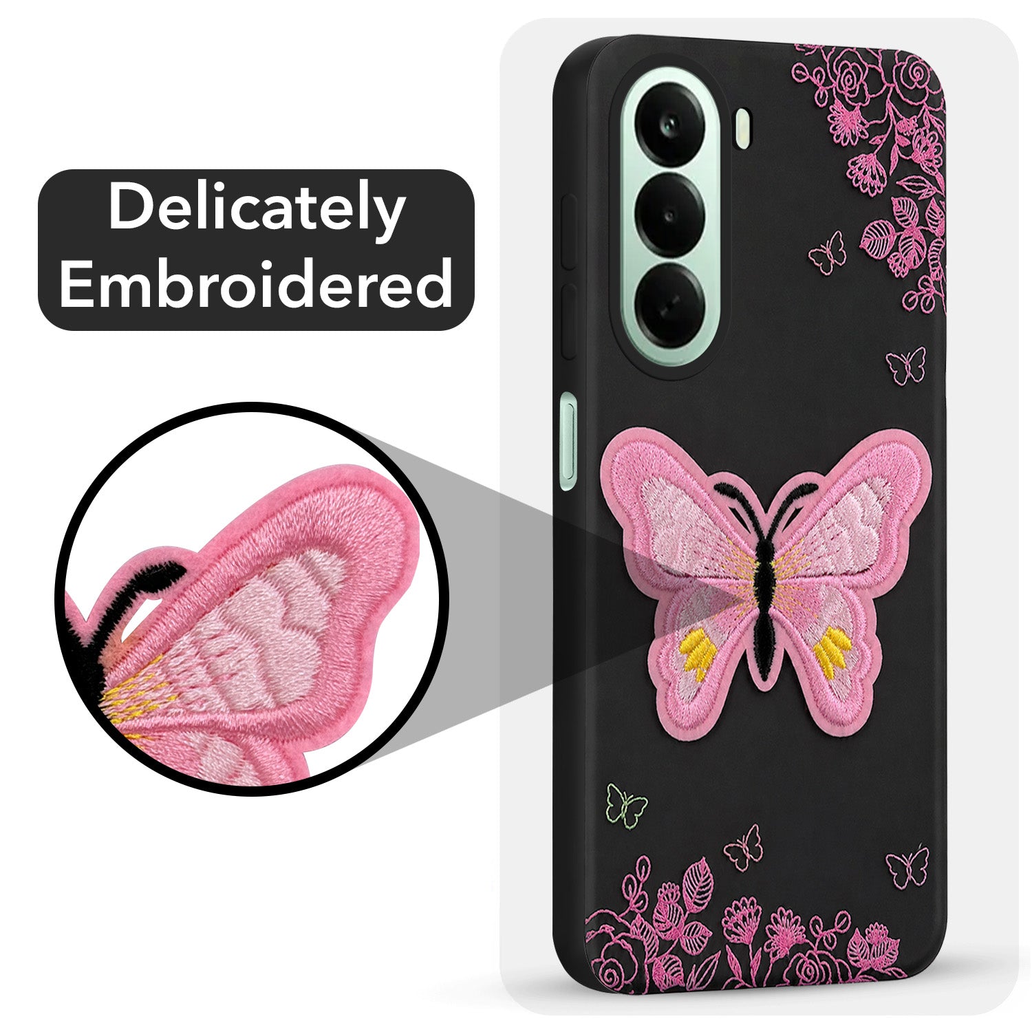For OnePlus Nord CE 6 Lite Back Cover Case (Soft Butterfly Embroidery | Women Teen Girls | Camera Protection| Matte Silicone)