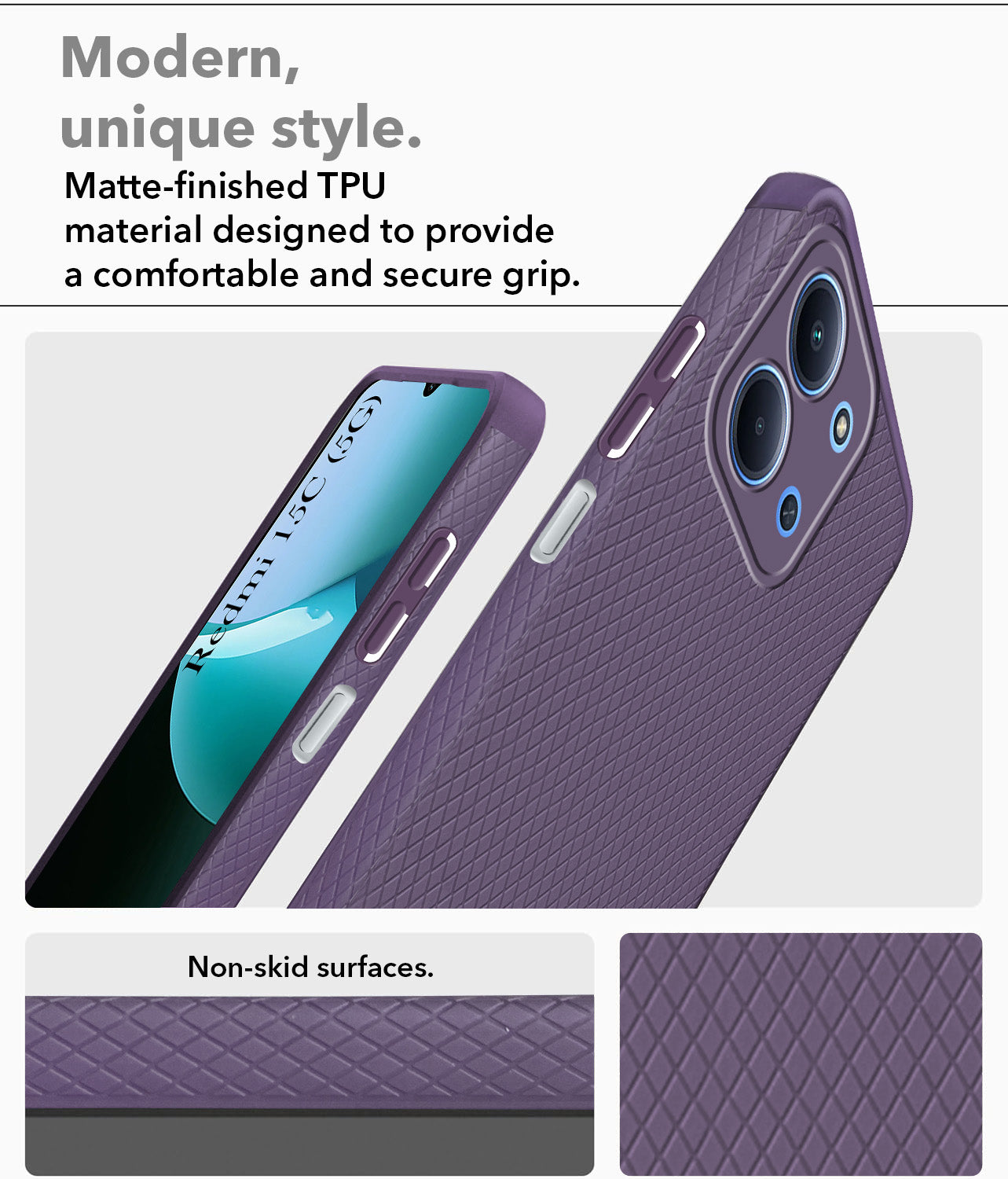 For Redmi 15C Back Cover Case Liquid Silicone (Camera Protection | Side Grip Texture | Soft and Flexible)
