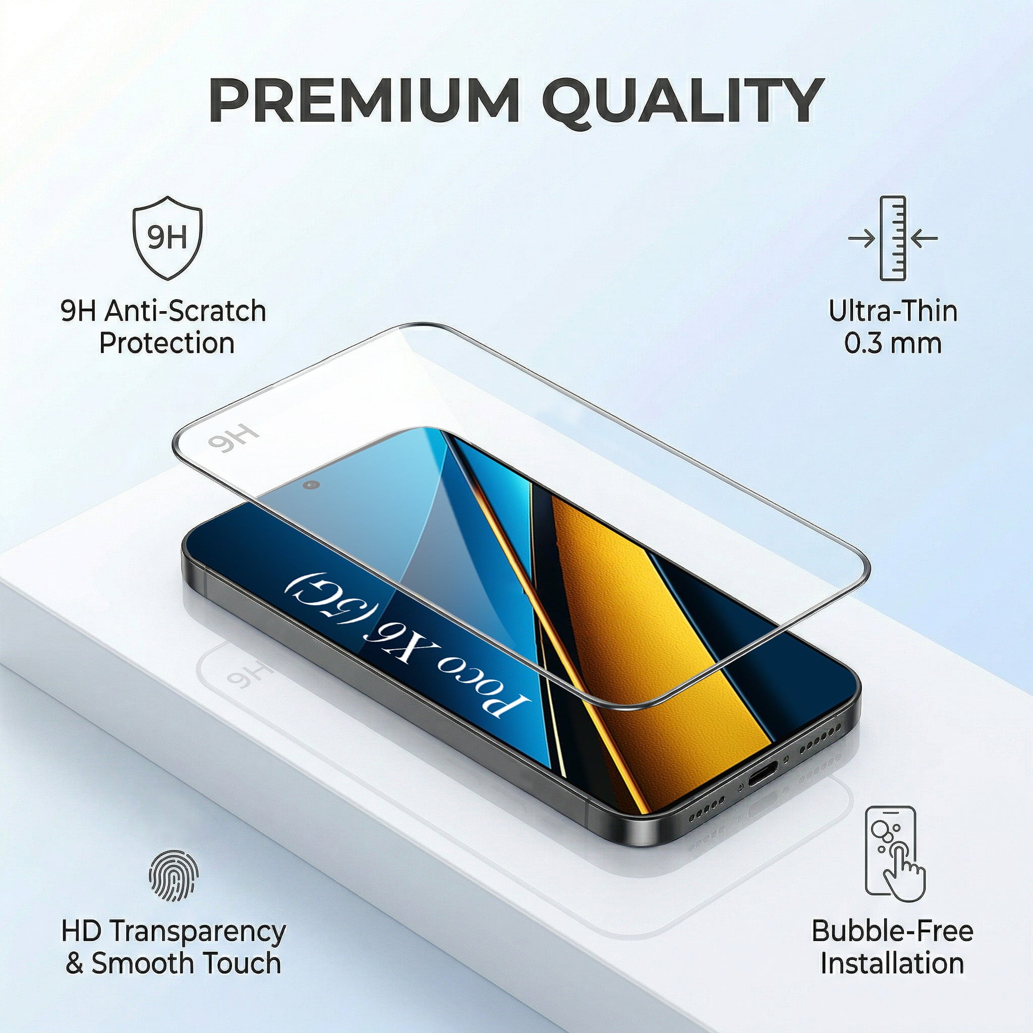 For Poco X6 5G Combo with Back Cover and 9H Tempered Glass (Textured Grip Design | Micro-Fiber Cloth Inside | Oleophobic Coating Screen Glass)