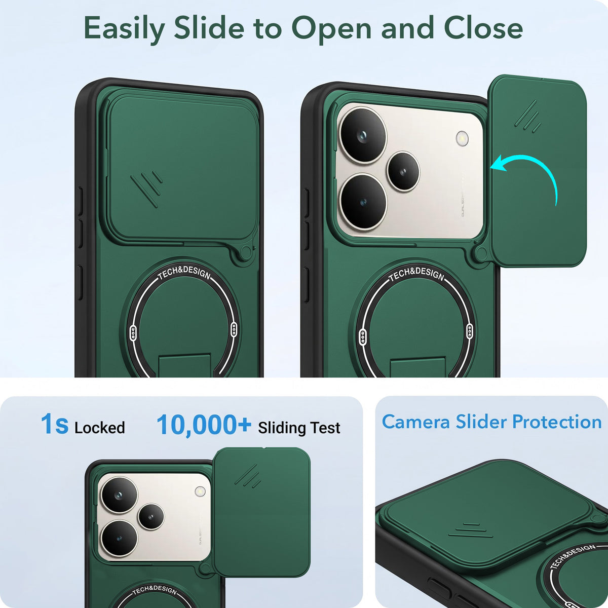 For Realme P4 Pro Back Case Cover Metallic (Hybrid Armor Kickstand | Sliding Shutter Camera Protection | MagSafe Compatible)