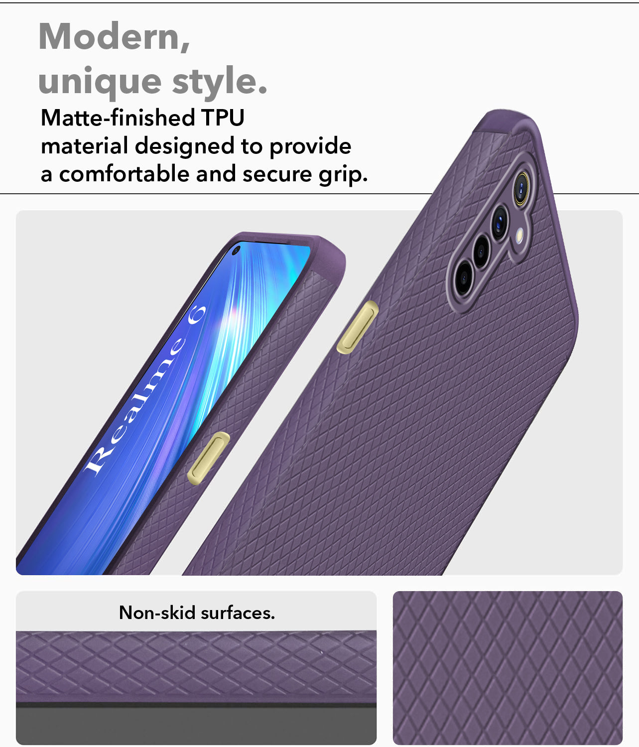 For Realme 6 Back Cover Case Liquid Silicone (Camera Protection | Side Grip Texture | Soft and Flexible)