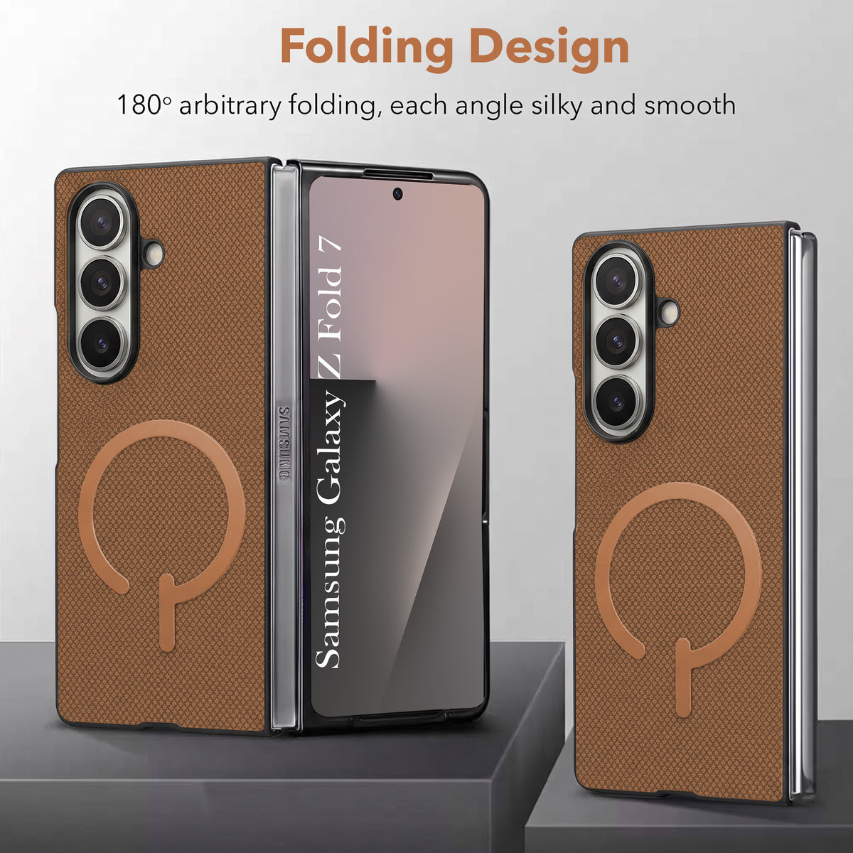 For Samsung Galaxy Z Fold 7 Premium Magnetic Back Cover Case (MagSafe Compatible | 180° Folding Design | Soft Microfiber Inner Lining | Textured Blue Finish)