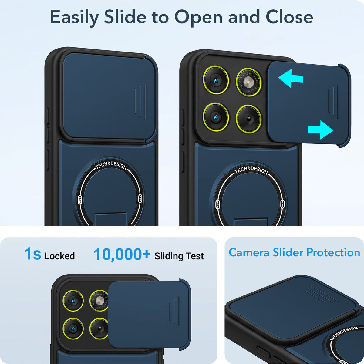 For Motorola Moto Edge 70 Back Case Cover Metallic (Hybrid Armor Kickstand | Sliding Shutter Camera Protection | MagSafe Compatible)