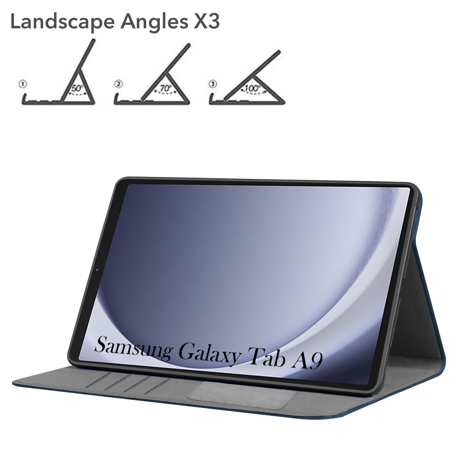 For Samsung Galaxy Tab A9 8.7 Inch SM-X110/X115 Flip Cover Folio Case (PU Leather | Multi-Angle Smart Stand | Card Storage Slots | Silicone Back Pouch)