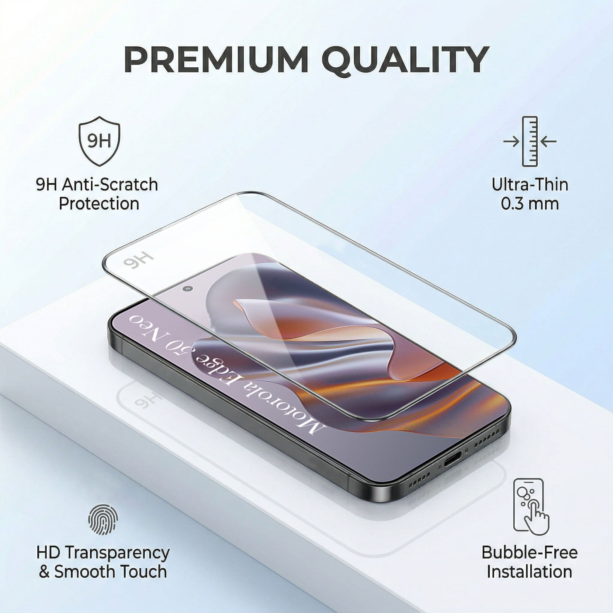 For Motorola Moto Edge 50 Neo Combo with Back Cover and 9H Tempered Glass (Lifetime Anti-Yellow | Sleek Hard Crystal | Oleophobic Coating Screen Glass)