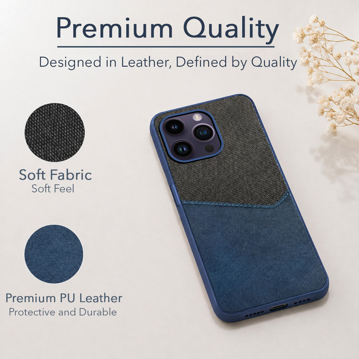 For Apple iPhone 14 Pro Max Back Cover Case (Dual PU Leather Stitch | Professional Minimalist | Soft and Flexible)