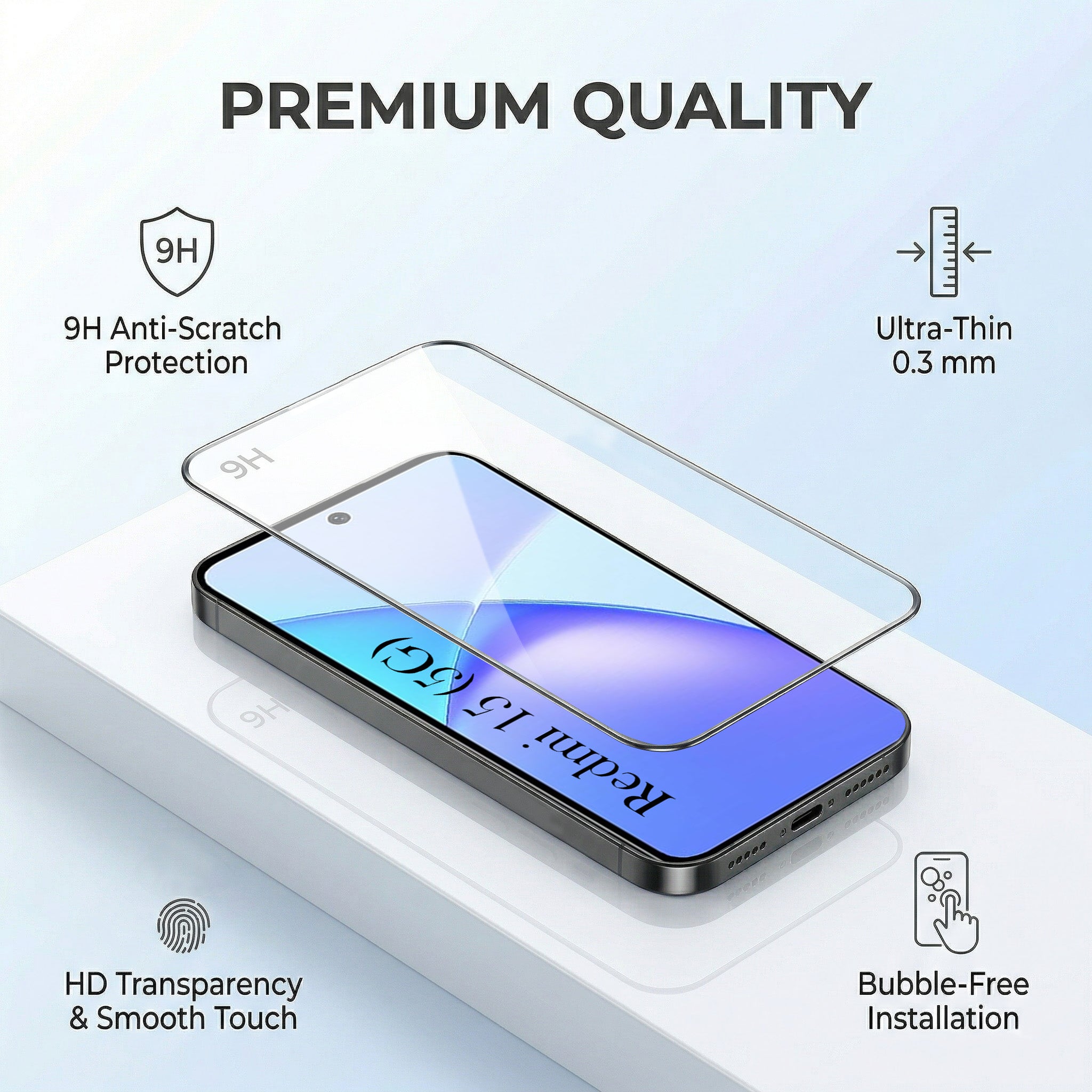 For Redmi 15 Combo with Back Cover and 9H Tempered Glass (Liquid Silicone | Camera Protection | Oleophobic Coating Screen Glass)