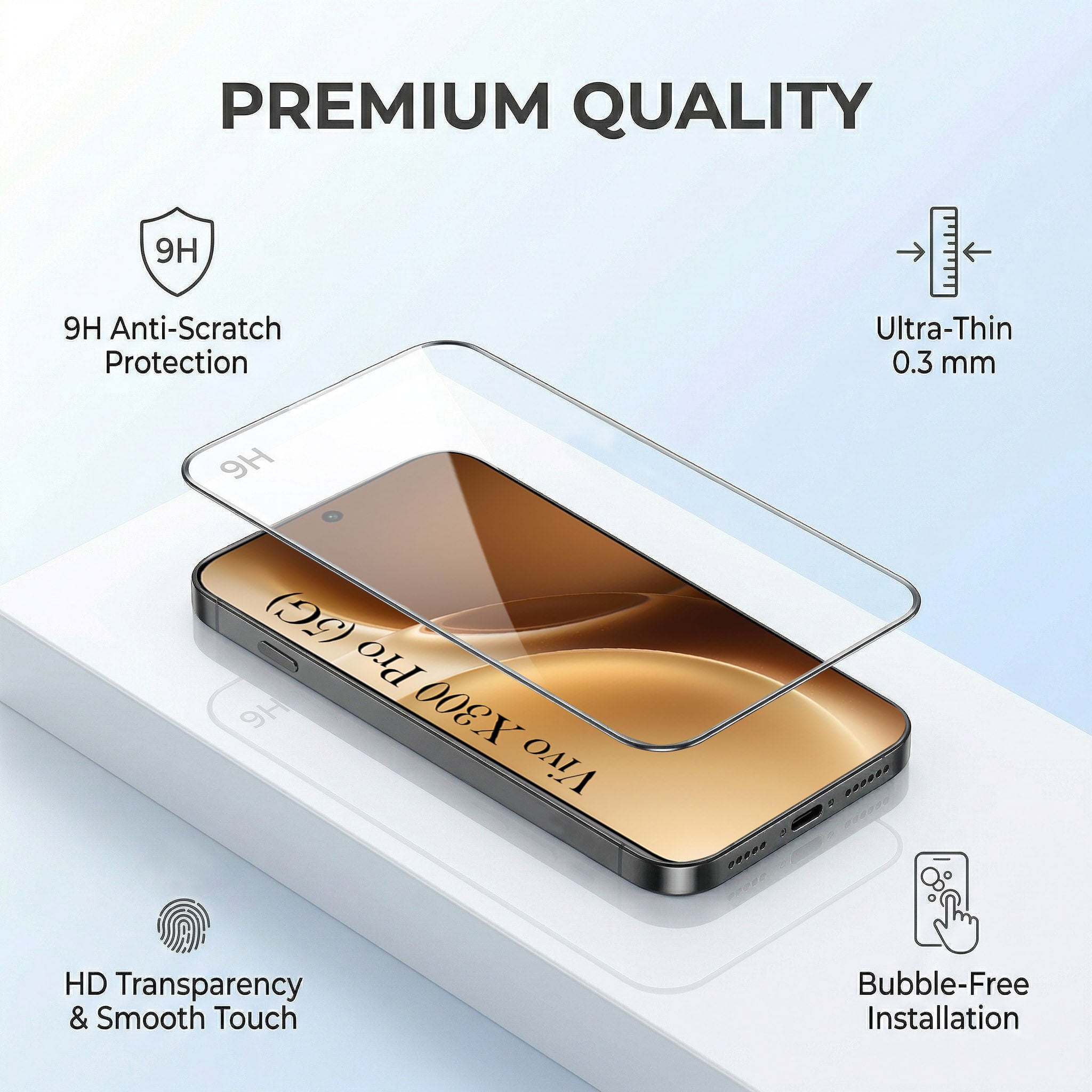 For Vivo X300 Pro Combo with Back Cover and 9H Tempered Glass (Lifetime Anti-Yellow | Sleek Hard Crystal | Oleophobic Coating Screen Glass)