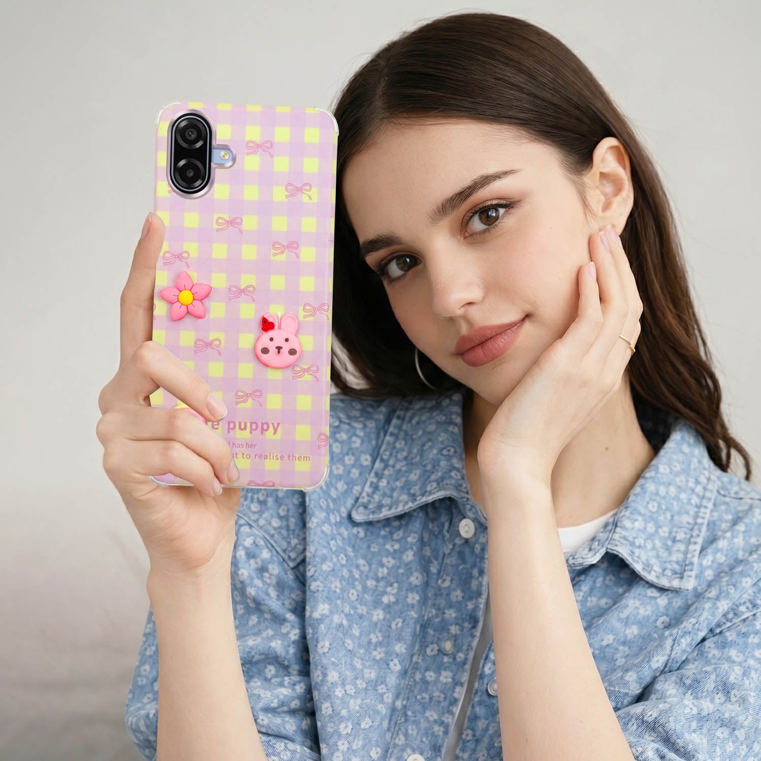 For Samsung Galaxy M17e Back Cover Case (3D Cute Cartoons | Hard Back Side Soft | Matte Premium Finish | HD Printing)