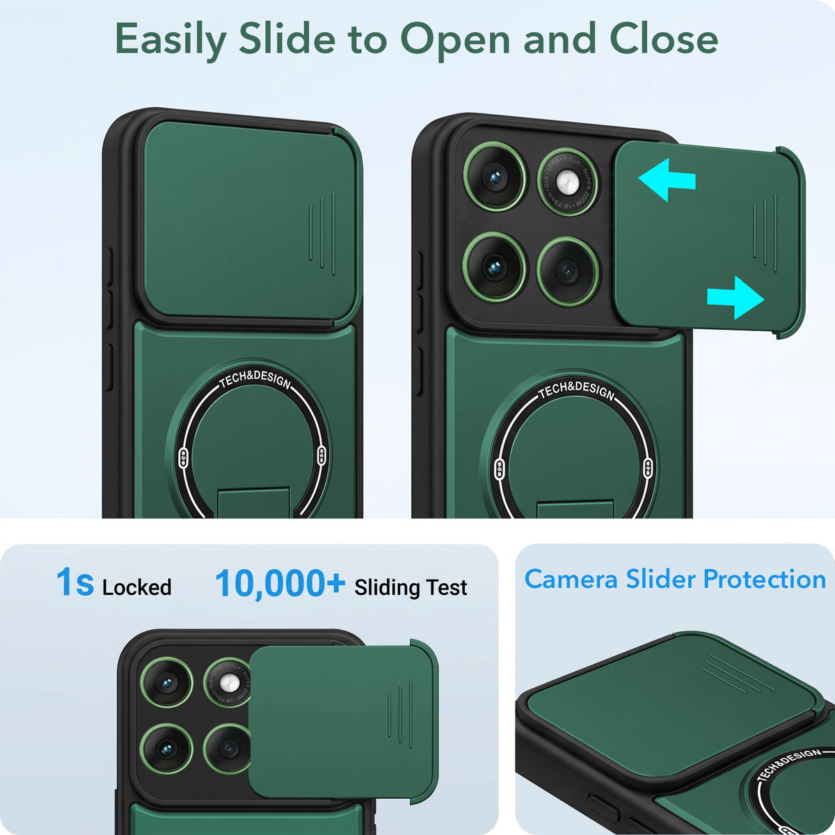 For Motorola Moto Edge 60 Back Case Cover Metallic (Hybrid Armor Kickstand | Sliding Shutter Camera Protection | MagSafe Compatible)