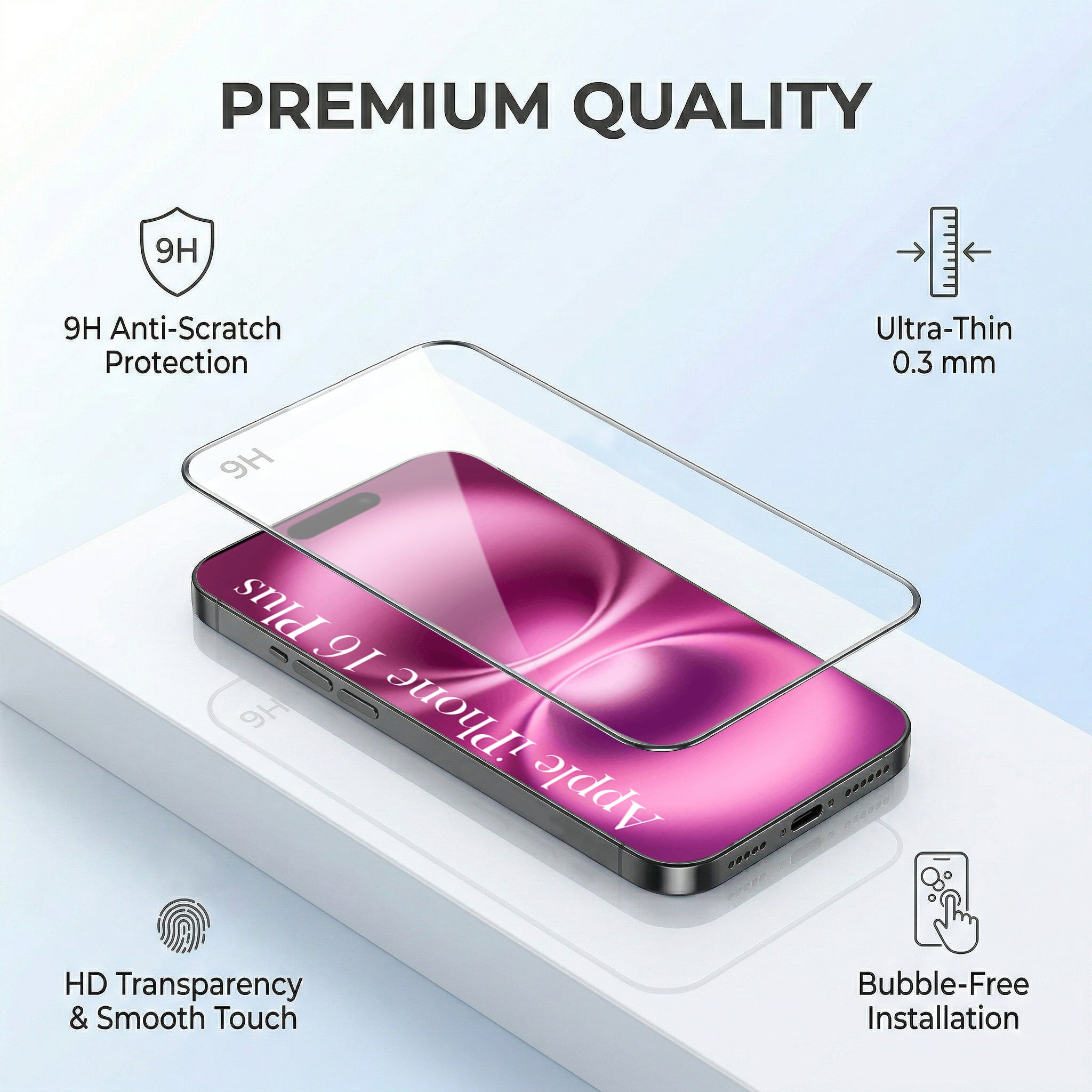 For Apple iPhone 16 Plus Combo with Back Cover and 9H Tempered Glass (Lifetime Anti-Yellow | Sleek Hard Crystal | Oleophobic Coating Screen Glass)