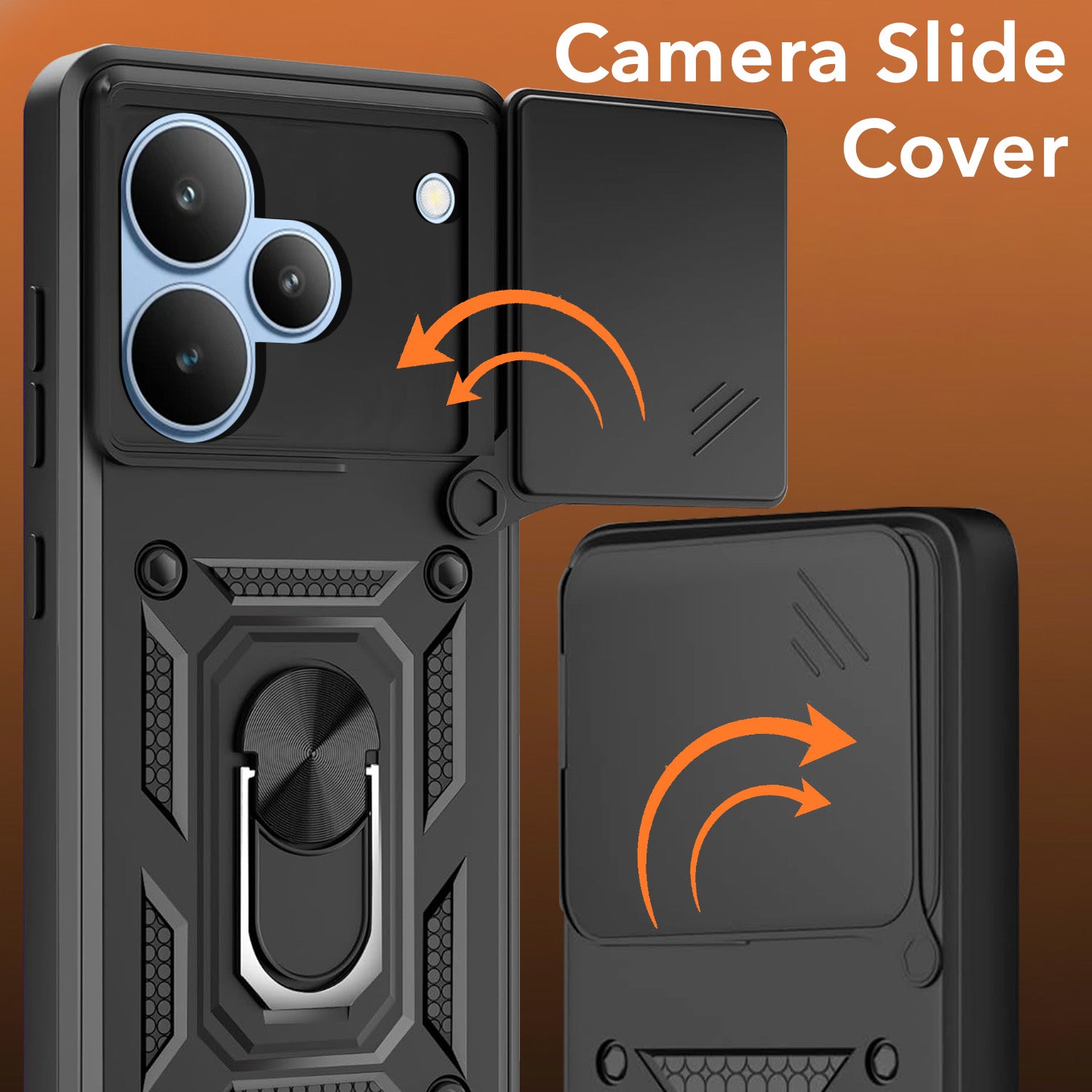 For Realme P4 Back Cover Case Hybrid Armor (Sliding Shutter Camera Protection | Polycarbonate |Ring Holder Kickstand)