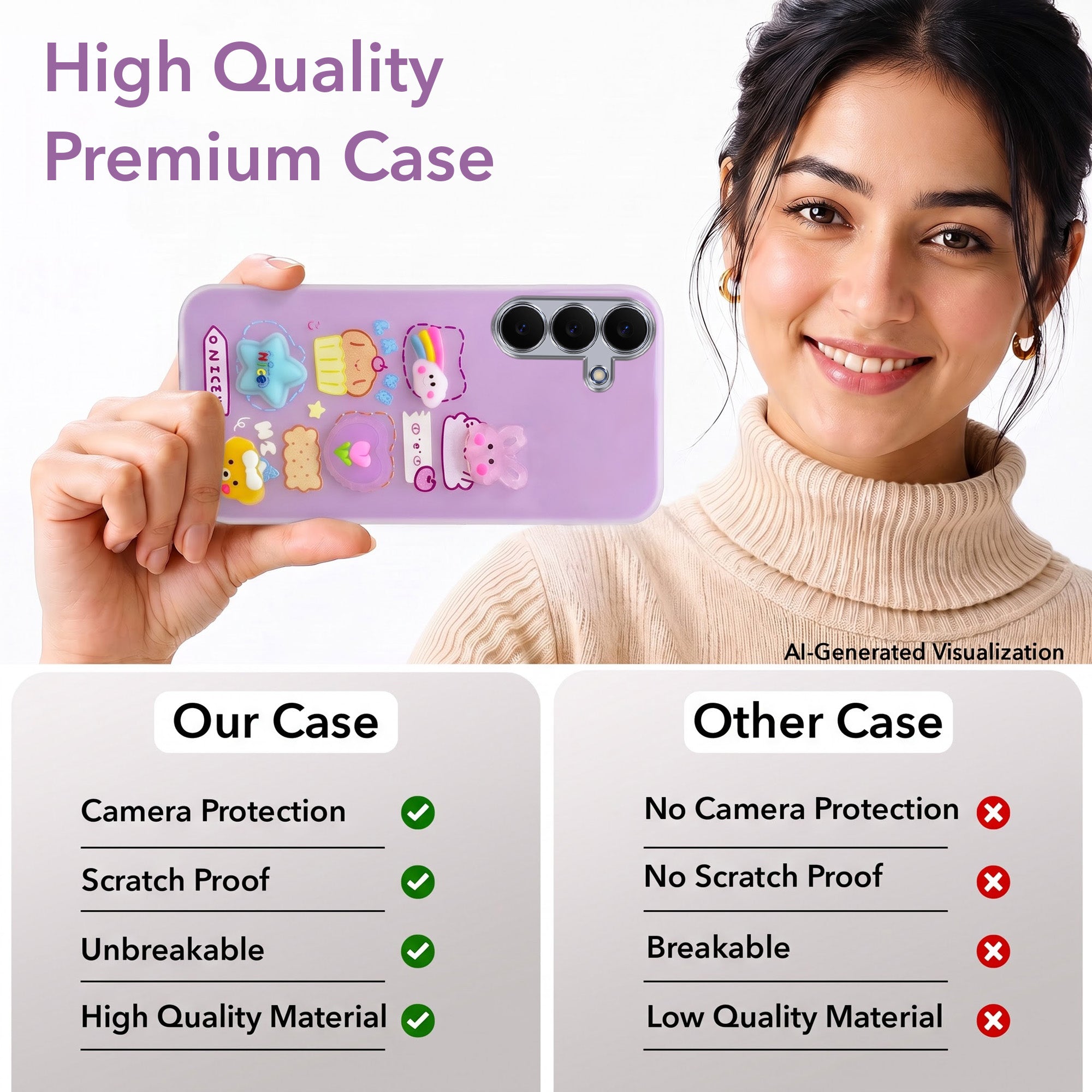 For Samsung Galaxy S25 FE Back Cover Case (3D Cute Cartoons | Hard Back Side Soft | Matte Premium Finish | HD Printing)