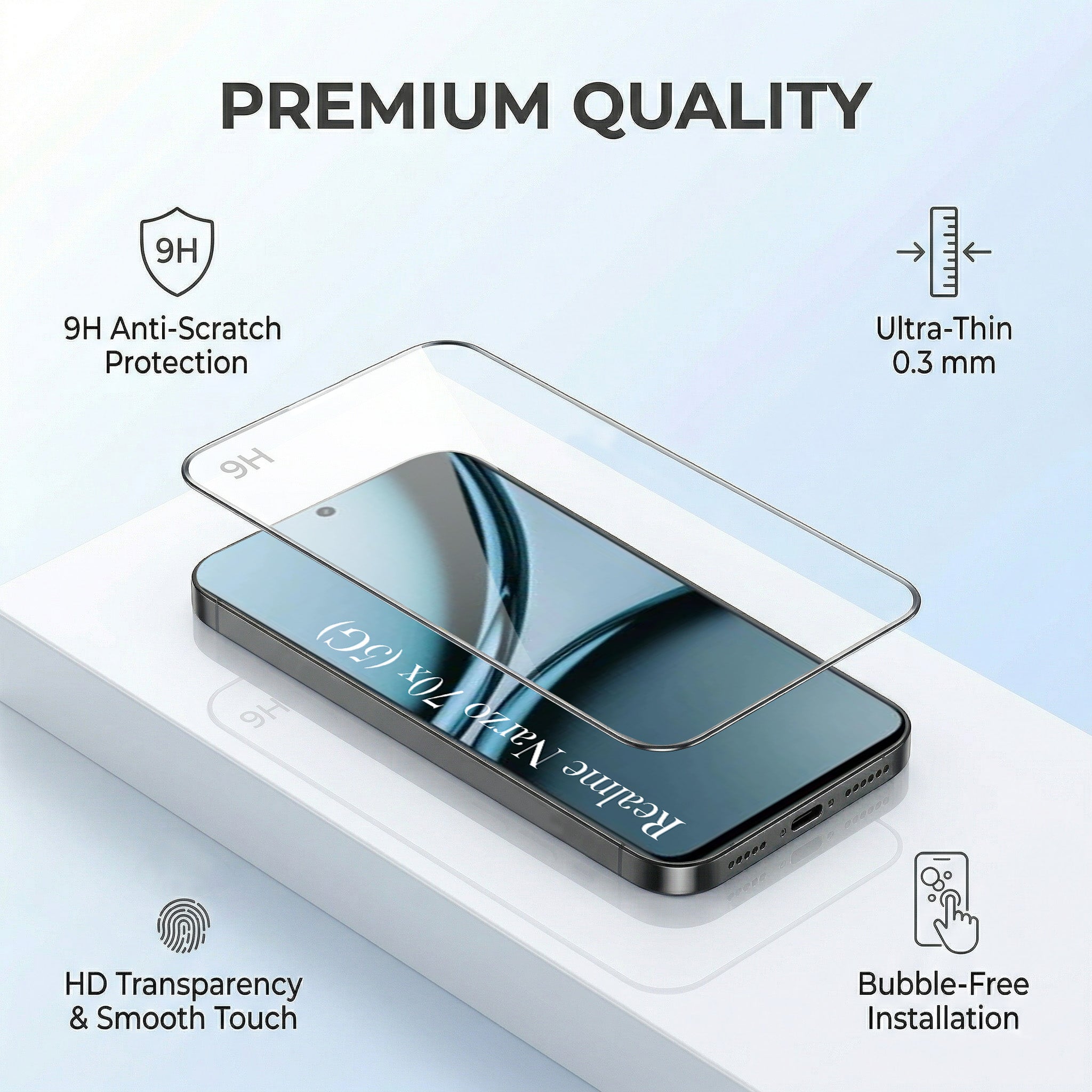 For Realme Narzo 70x 5G Combo with Back Cover and 9H Tempered Glass (Textured Grip Design | Micro-Fiber Cloth Inside | Oleophobic Coating Screen Glass)