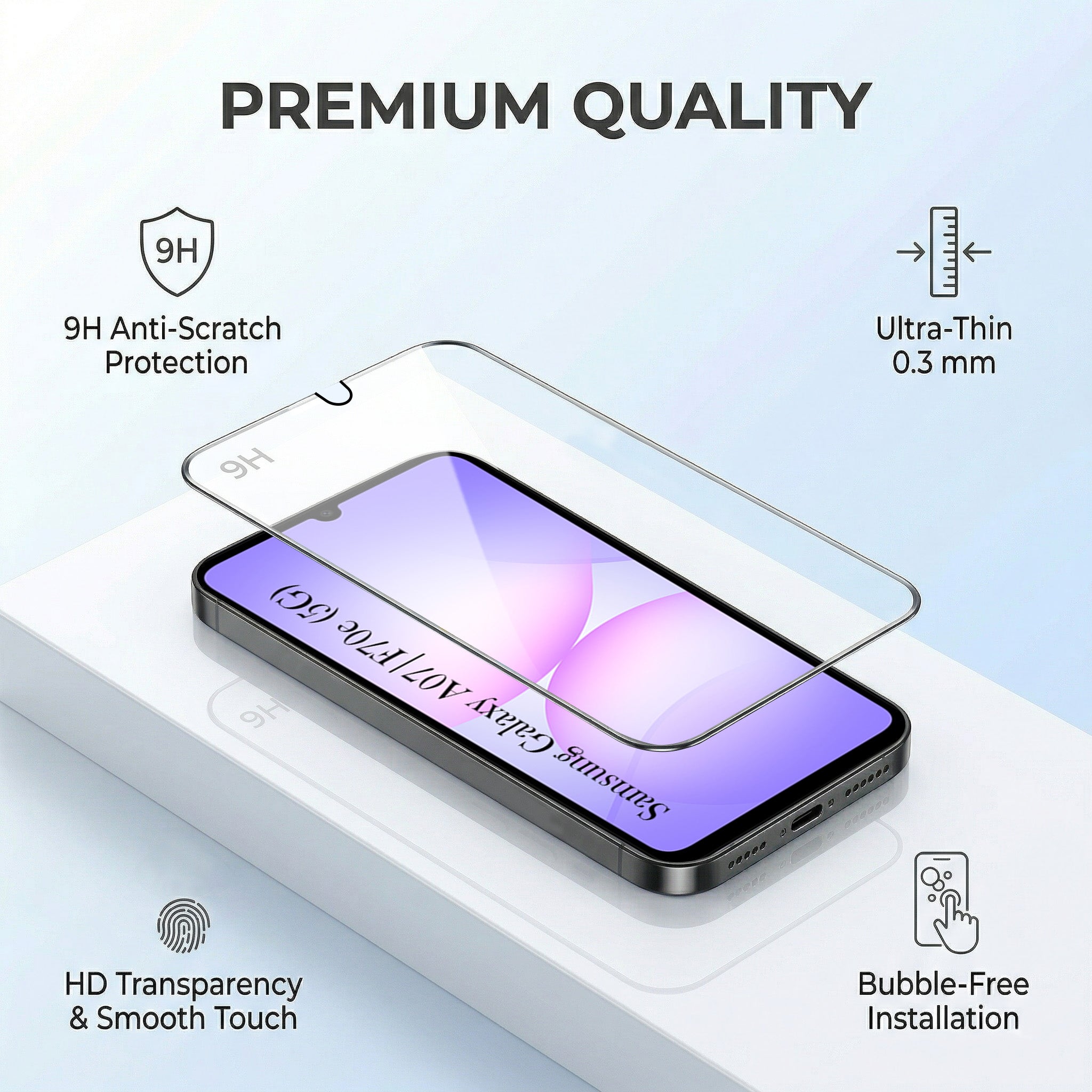 For Samsung Galaxy A07 5G | F70e 5G Combo with Back Cover and 9H Tempered Glass (Lifetime Anti-Yellow | Sleek Hard Crystal | Oleophobic Coating Screen Glass)