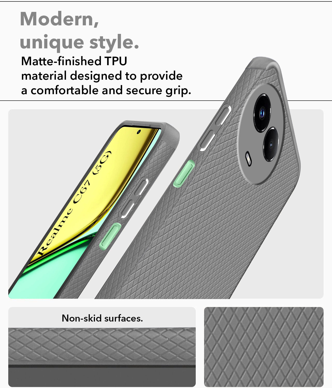 For Realme C67 Back Cover Case (Liquid Silicone | Side Grip | Camera Protection)