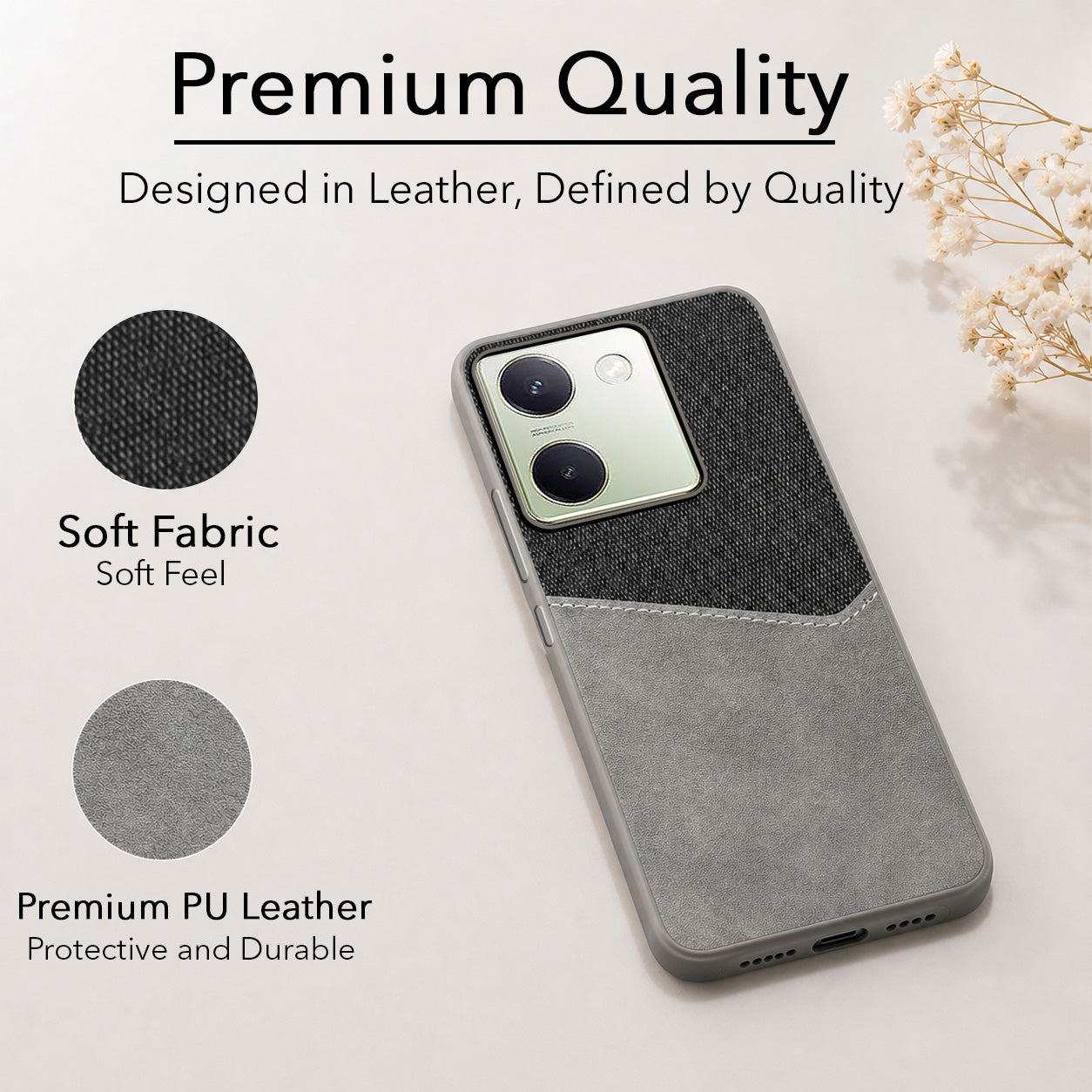 For Vivo Y200 Pro 5G Back Cover Case (Dual PU Leather Stitch | Professional Minimalist | Soft and Flexible)